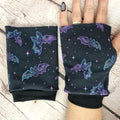 Bats purple outline fingerless gloves