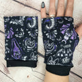 Purple goth bats fingerless gloves cold hands women