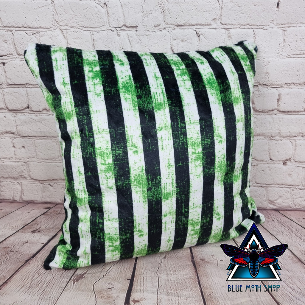 Black, green, white beetlejuice stripes Soft Cushion