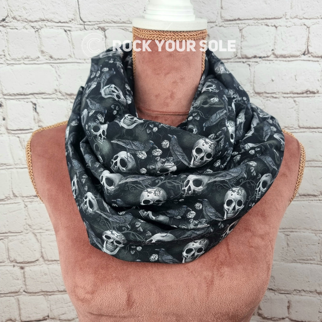 Raven skull goth infinity scarf