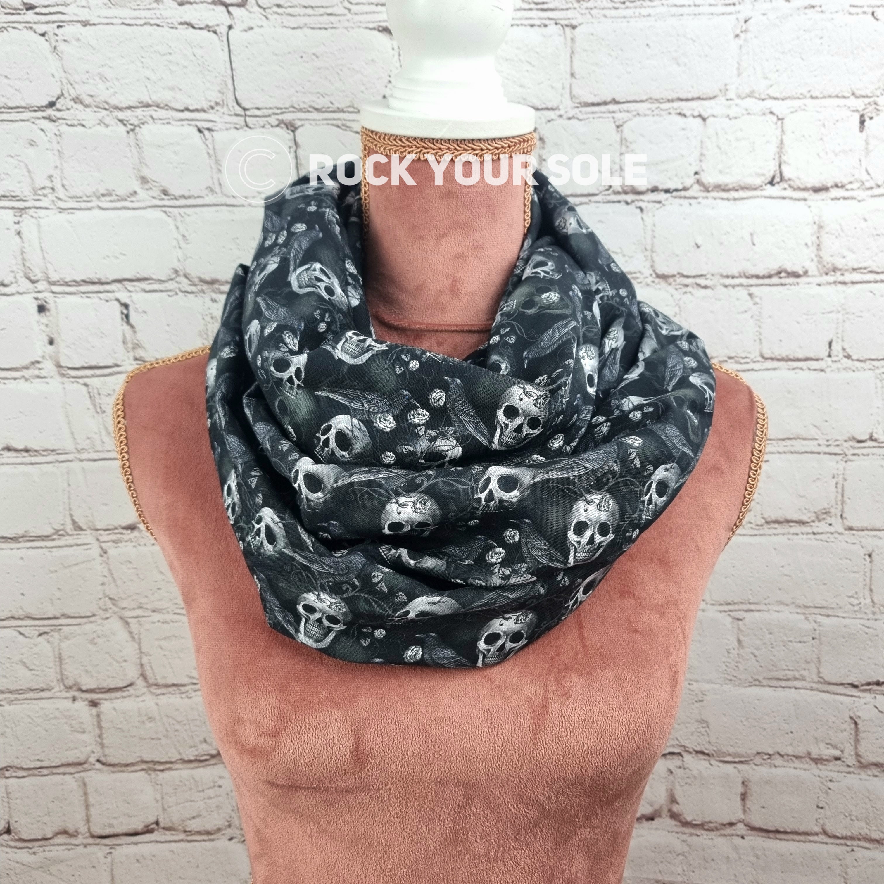 Raven and skulls infinity scarf