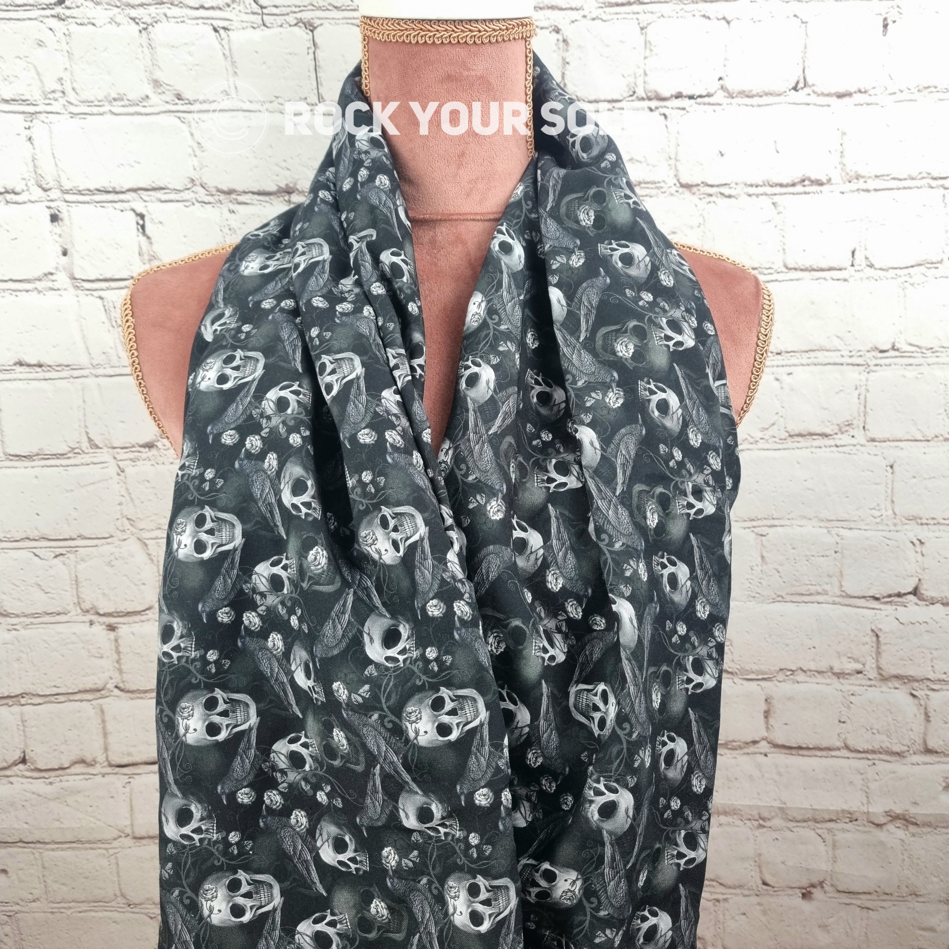 Raven and skulls infinity scarf
