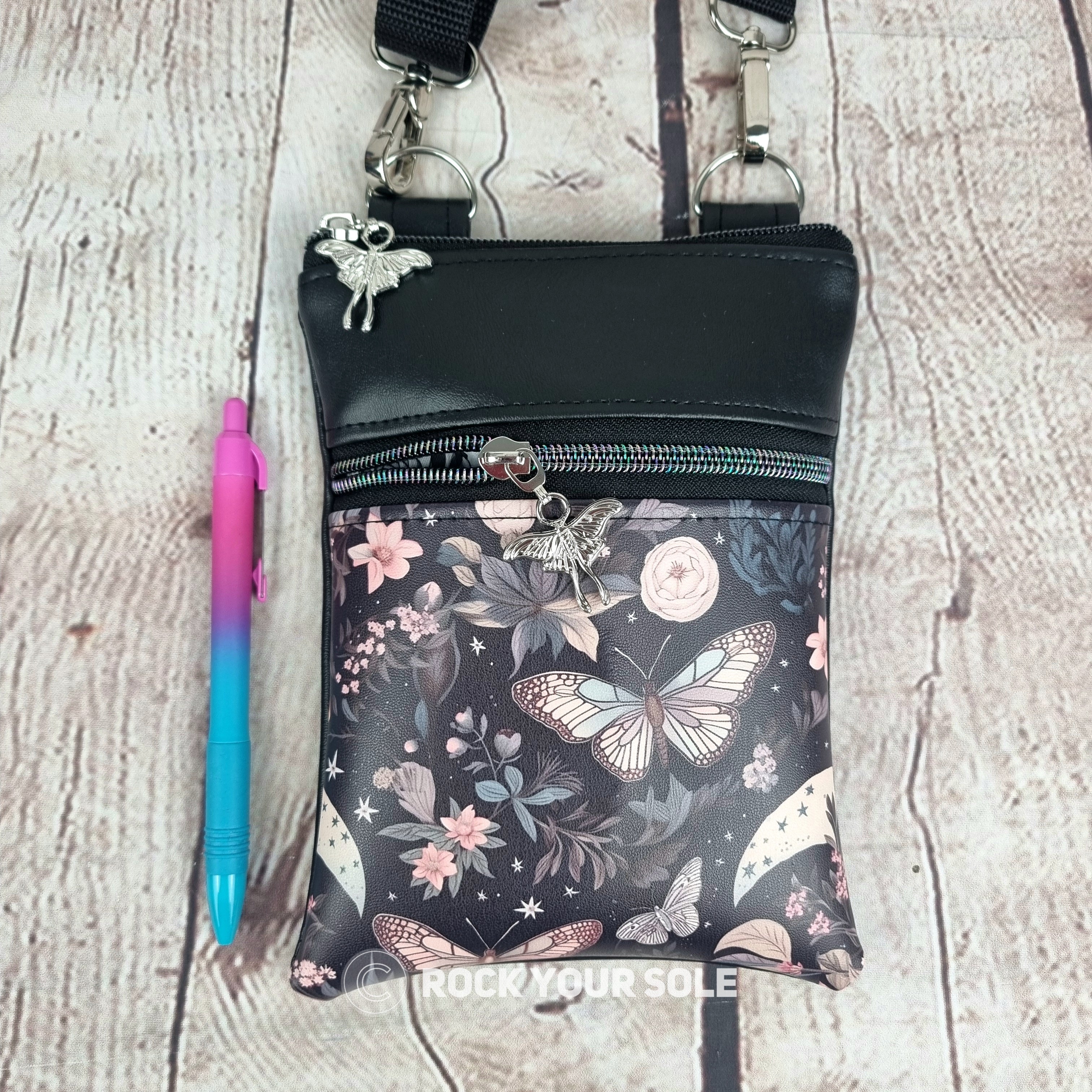 Floral Butterfly Faux Leather Crossbody Phone Bag