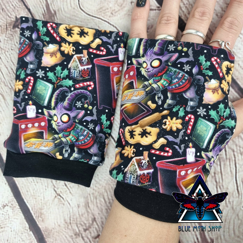 Krampus Christmas fingerless gloves