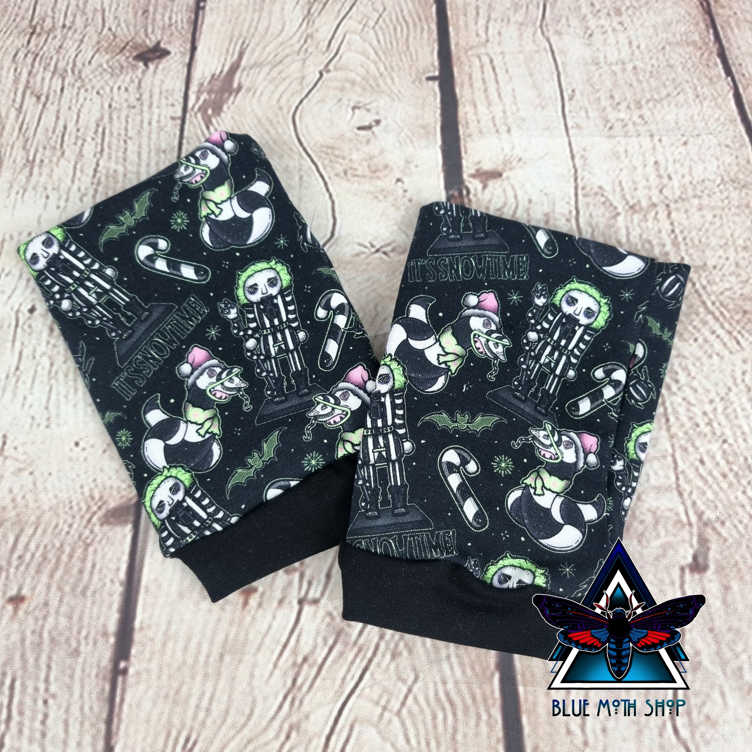 Snowtime Beetlejuice Christmas fingerless gloves