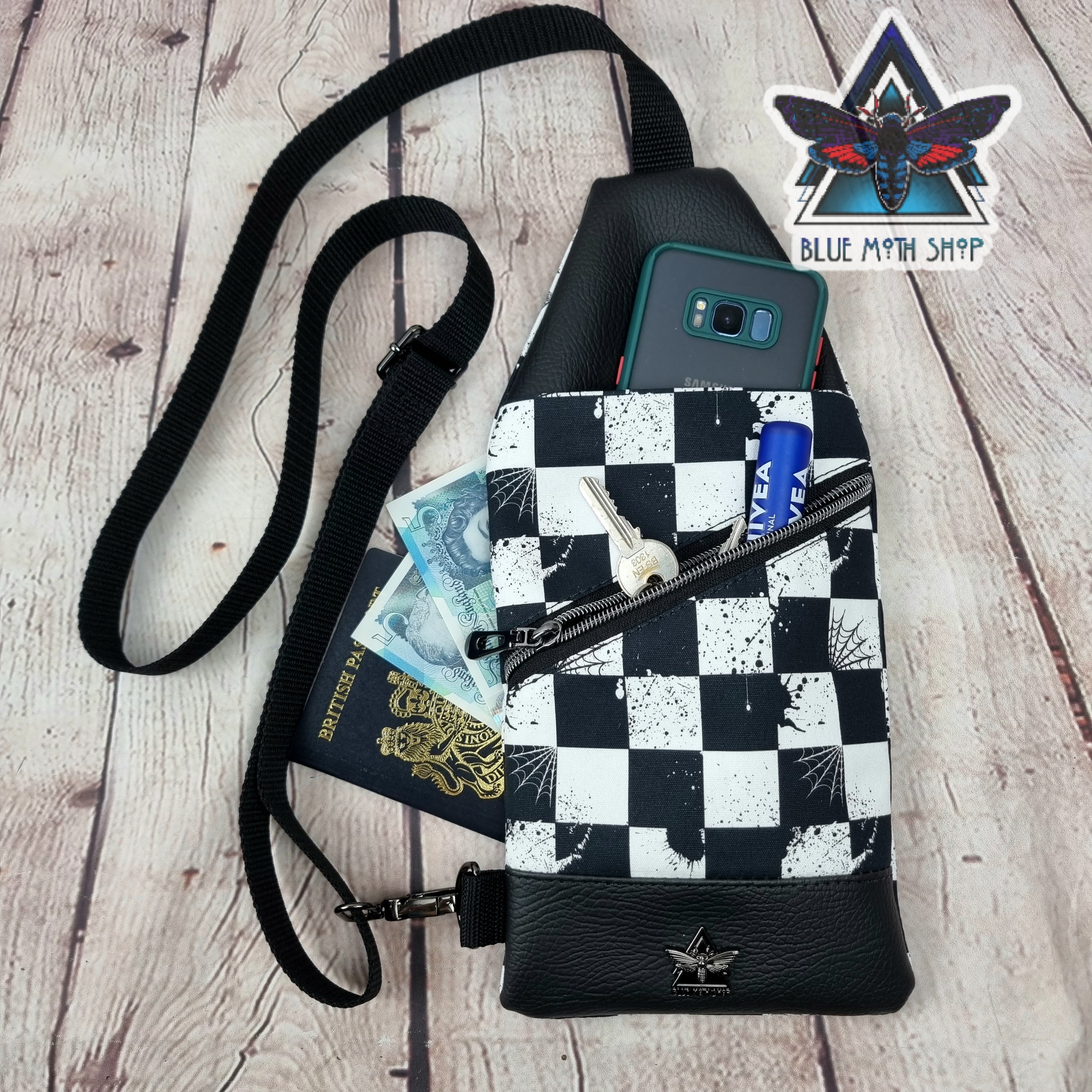 Checkerboard Grunge Mini Travel Sling Bag