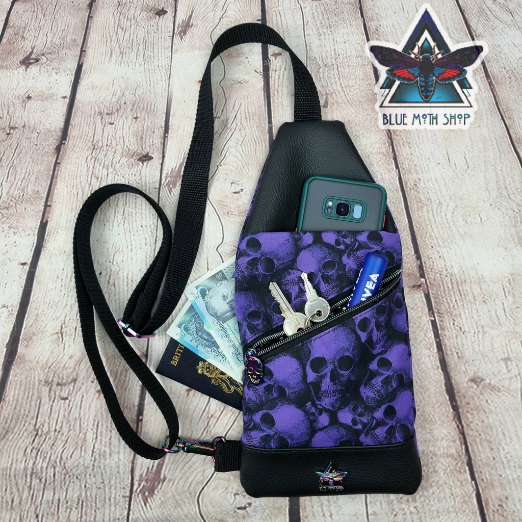 Purple Skulls Mini Travel Sling Bag