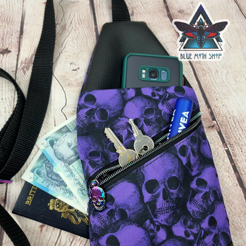 Purple Skulls Mini Travel Sling Bag