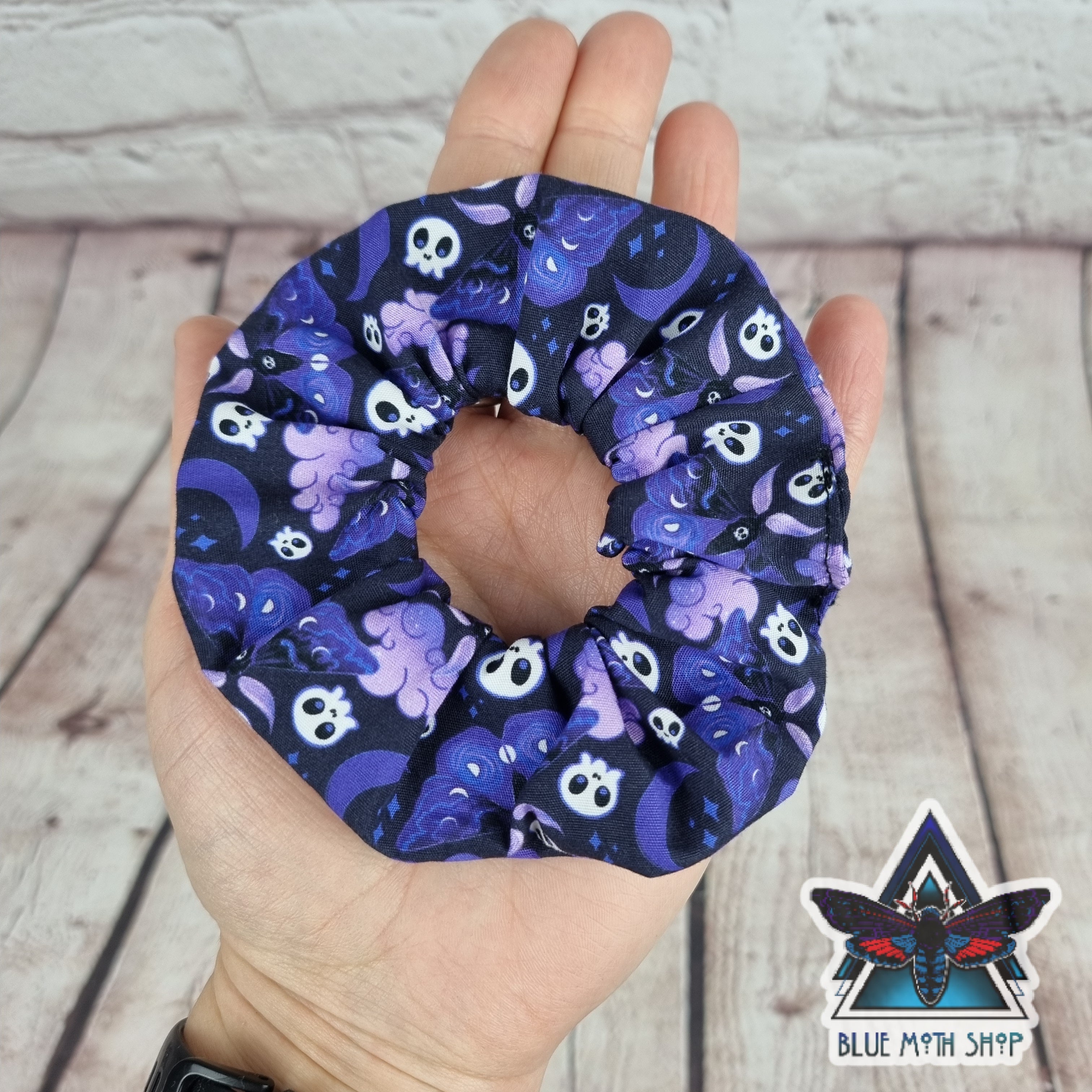 Purple Goth Moth 100% cotton scrunchie