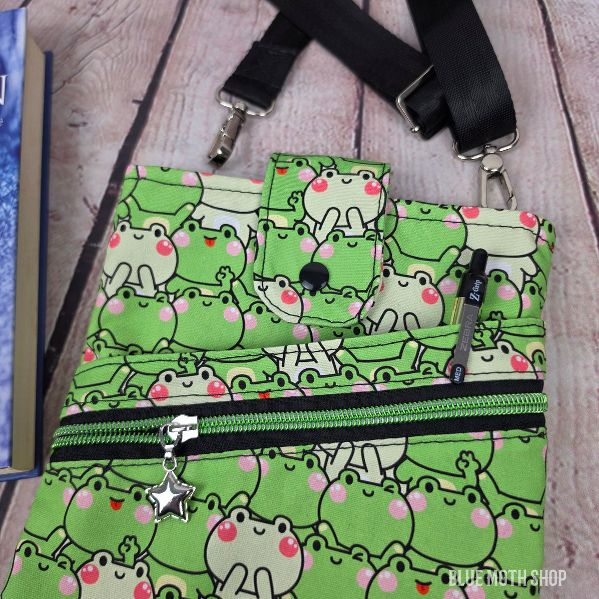 Kawaii Frogs Book Sleeve or Book Crossbody bag