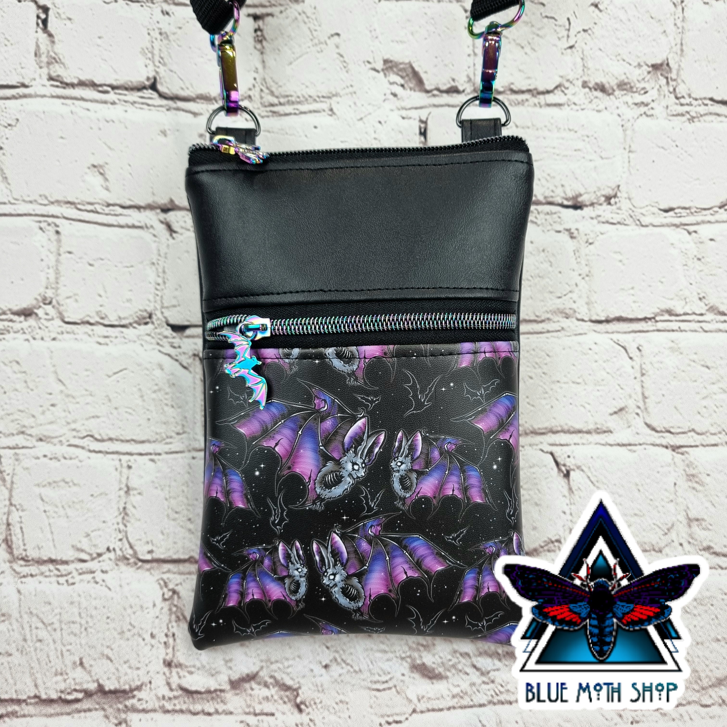 Purple skeleton bat Phone Crossbody bag handmade goth
