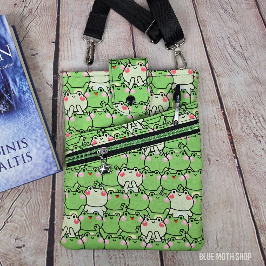 Kawaii Frogs Book Sleeve or Book Crossbody bag
