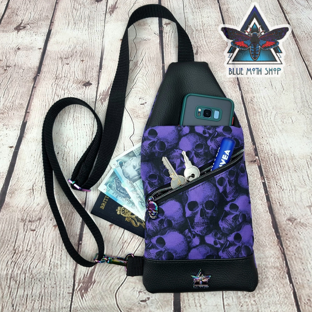 Purple Skulls Mini Travel Sling Bag