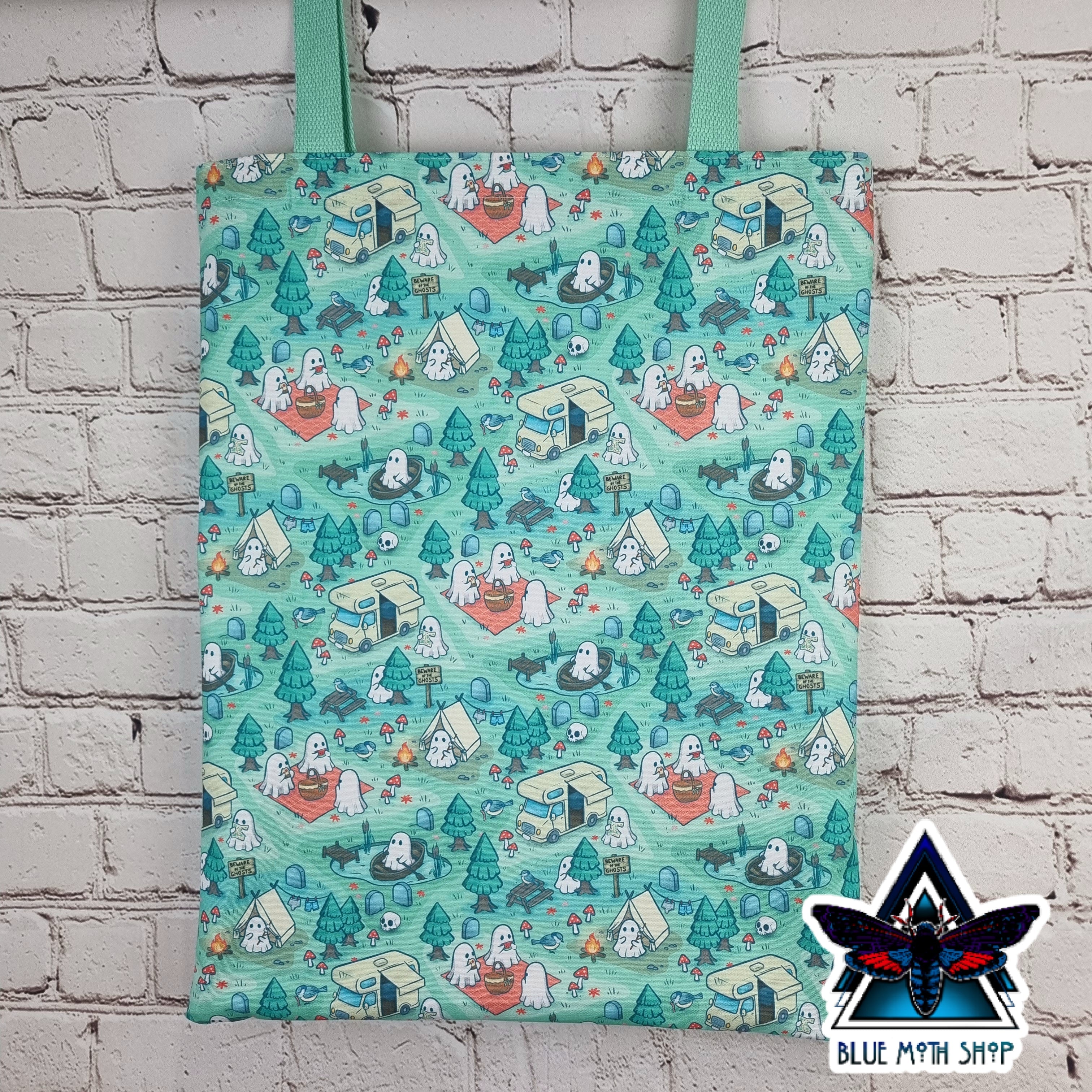 Ghost Camping Kawaii Mint 100% Cotton Canvas Tote Bag