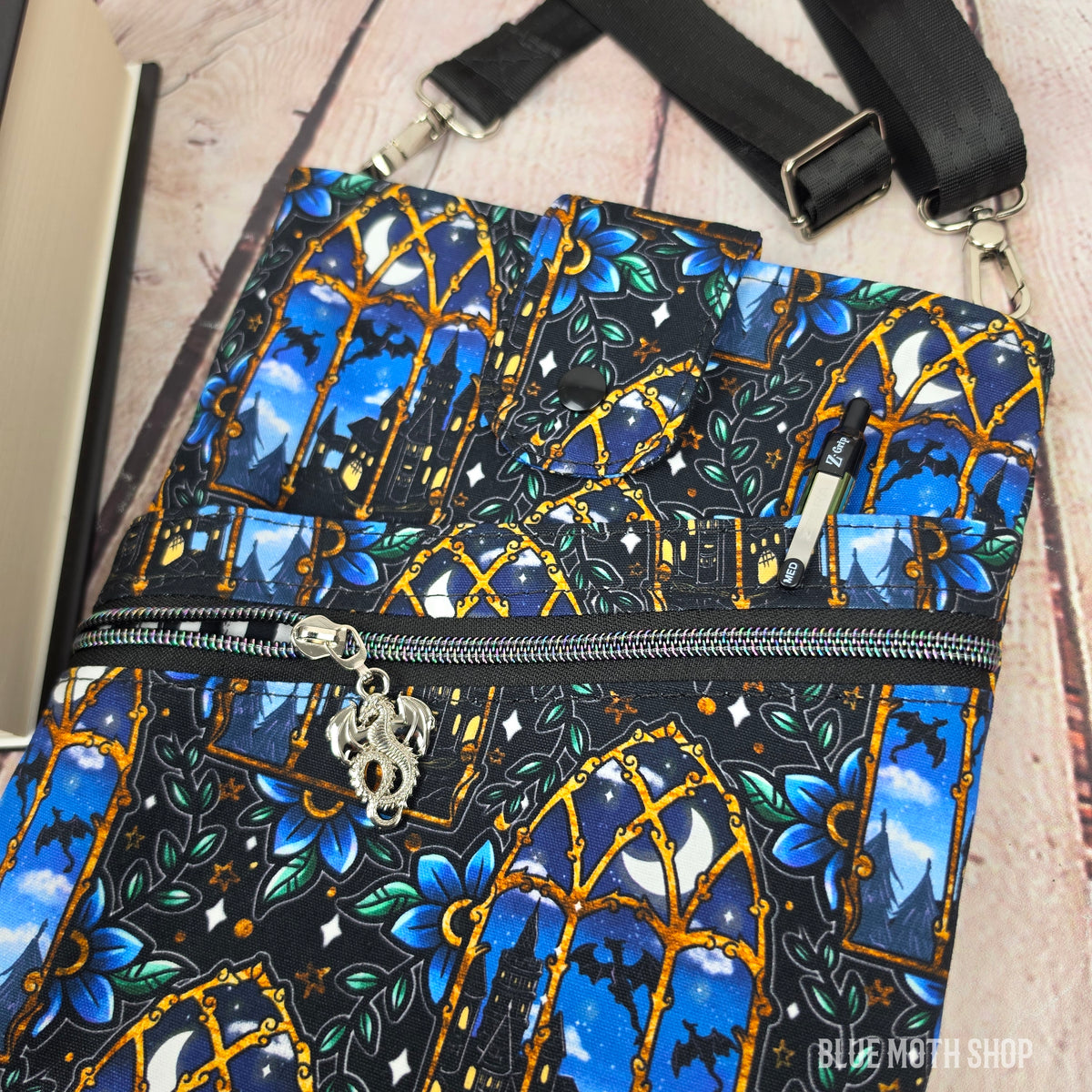 Dragon Castle Window Book Sleeve or Book Crossbody bag