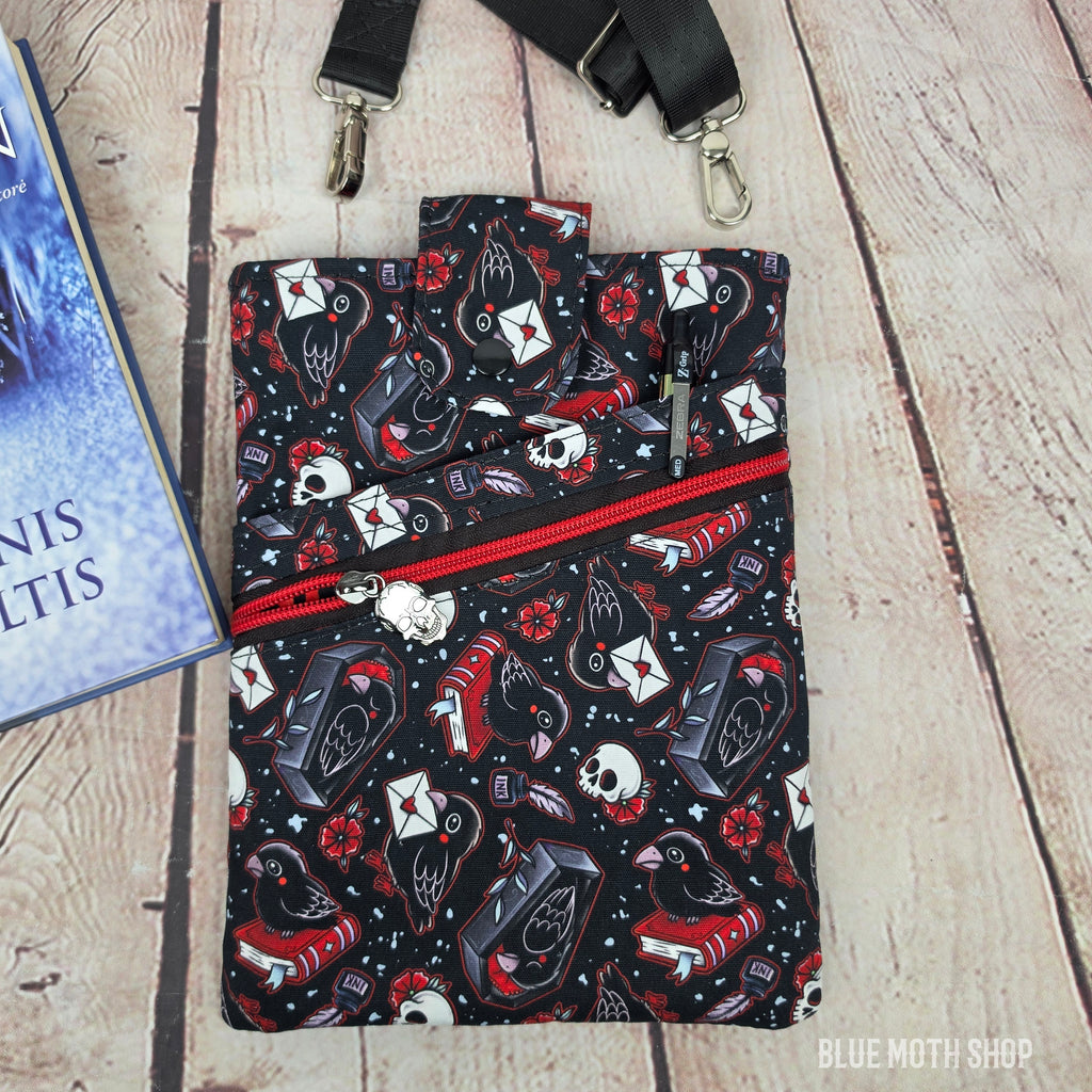 Red Nevermore Raven Book Sleeve or Book Crossbody bag