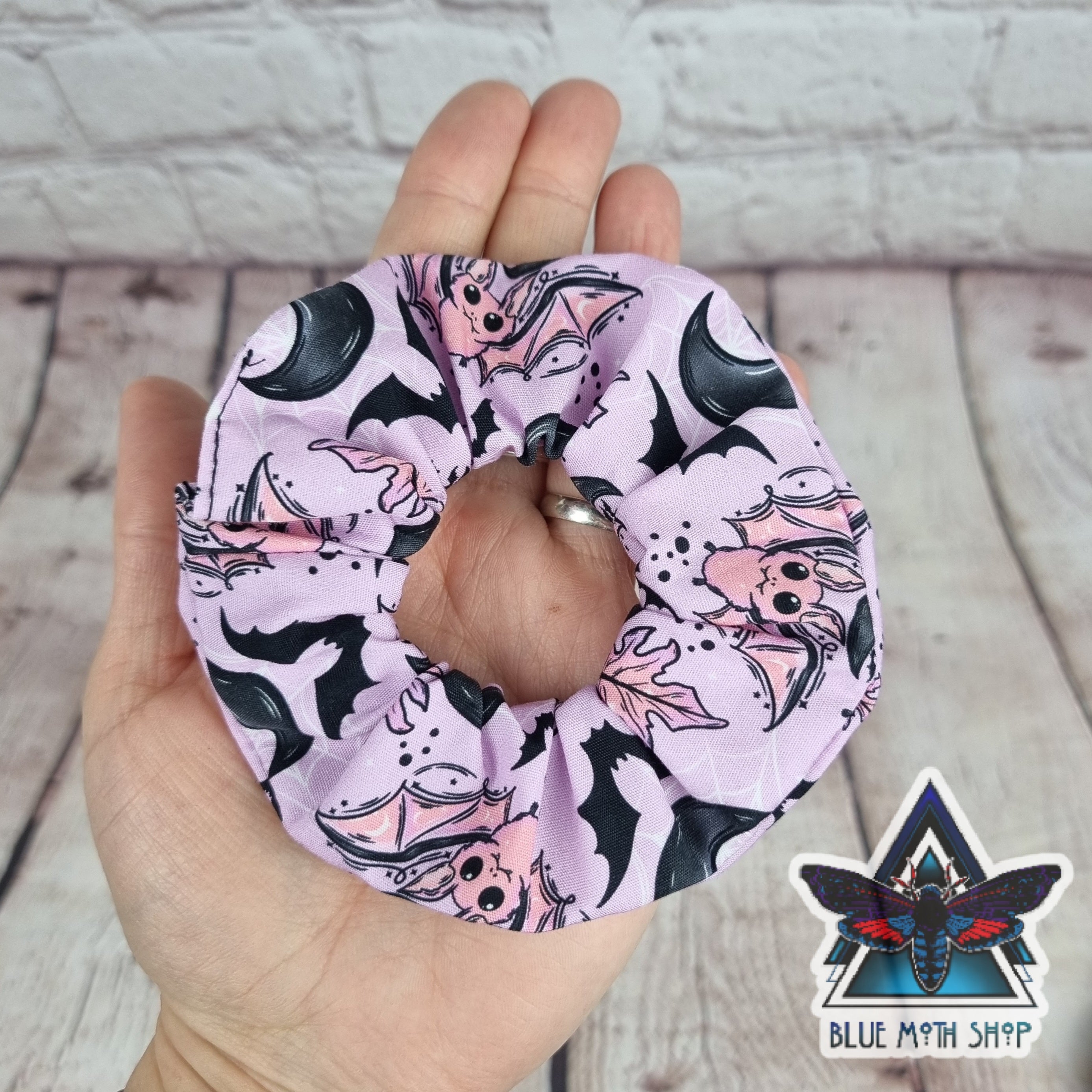 Pink Lilac Bats 100% cotton scrunchie