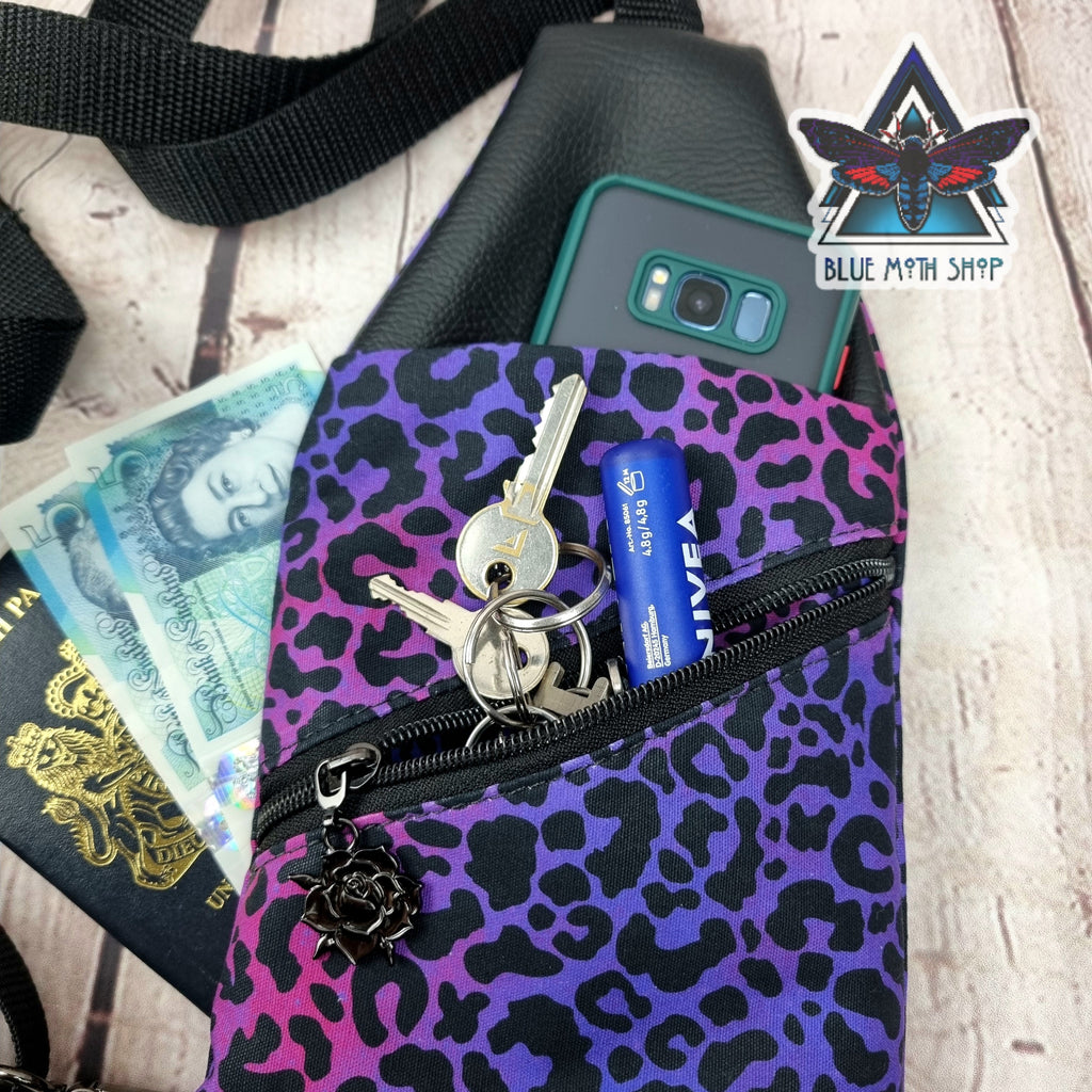 Purple Leopard Mini Travel Sling Bag