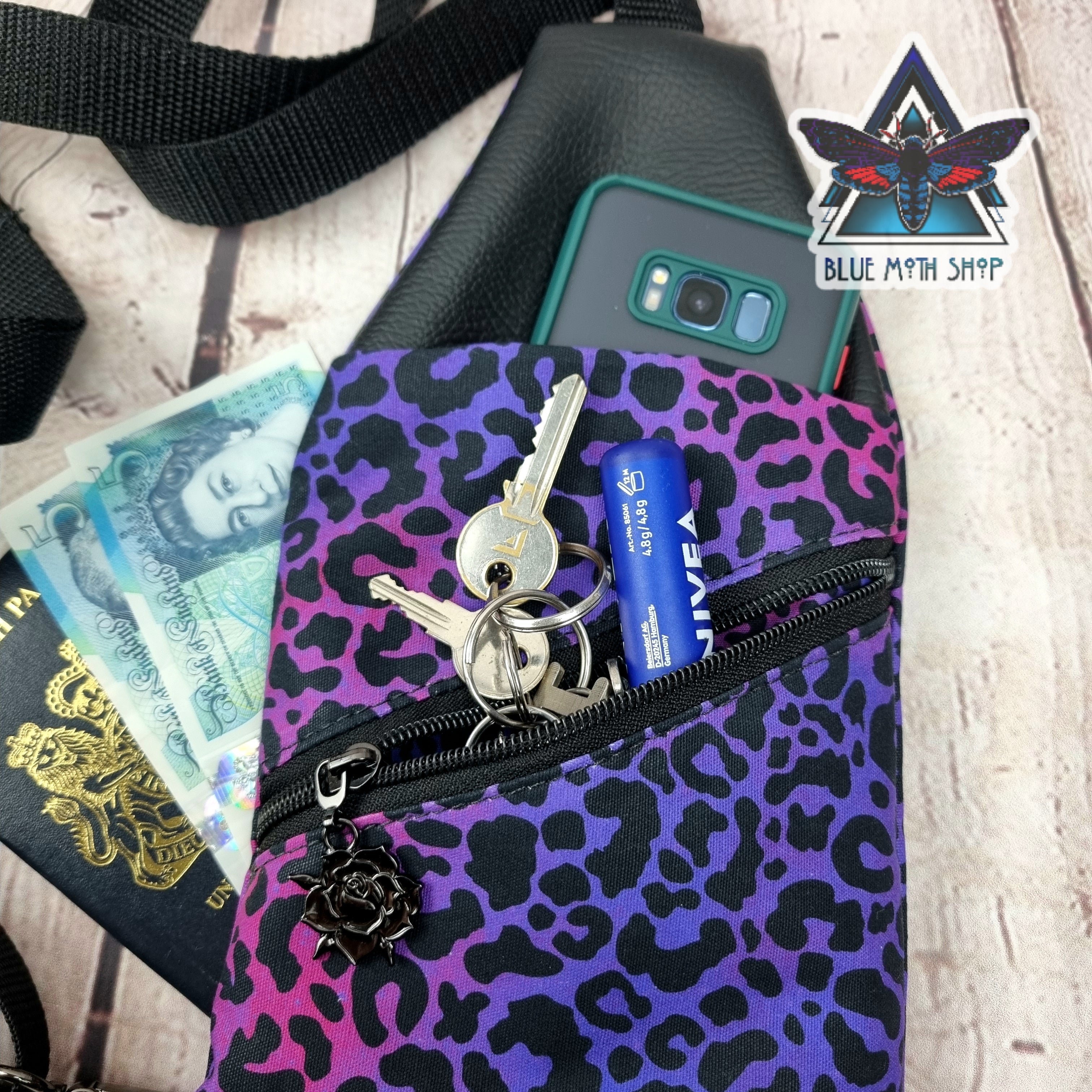 Purple Leopard Mini Travel Sling Bag