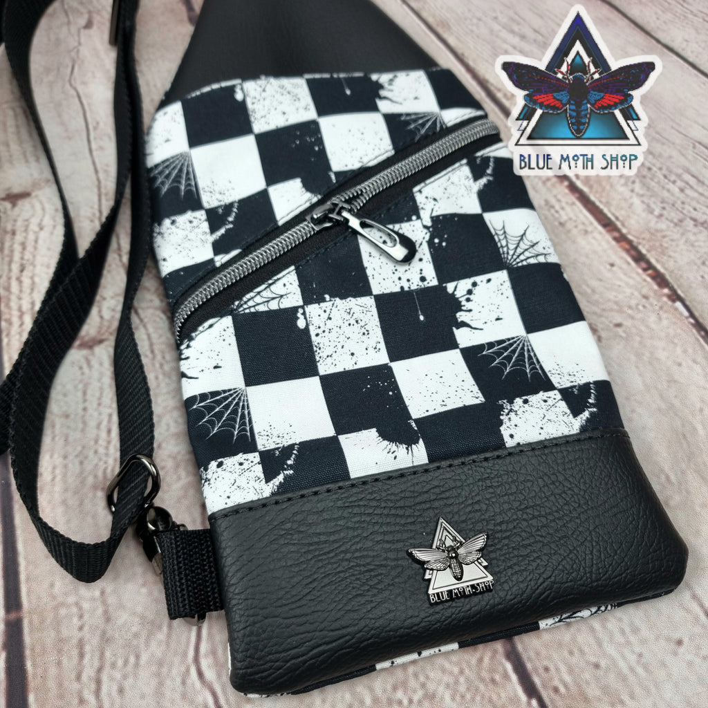 Checkerboard Grunge Mini Travel Sling Bag