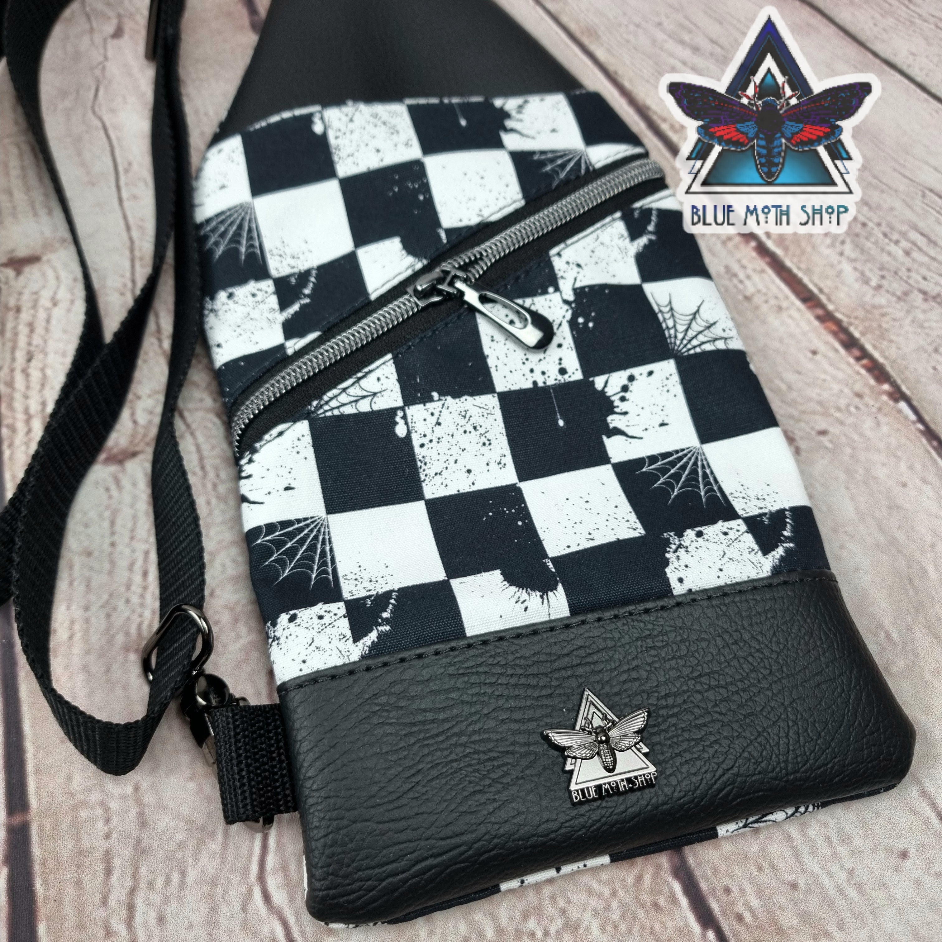 Checkerboard Grunge Mini Travel Sling Bag