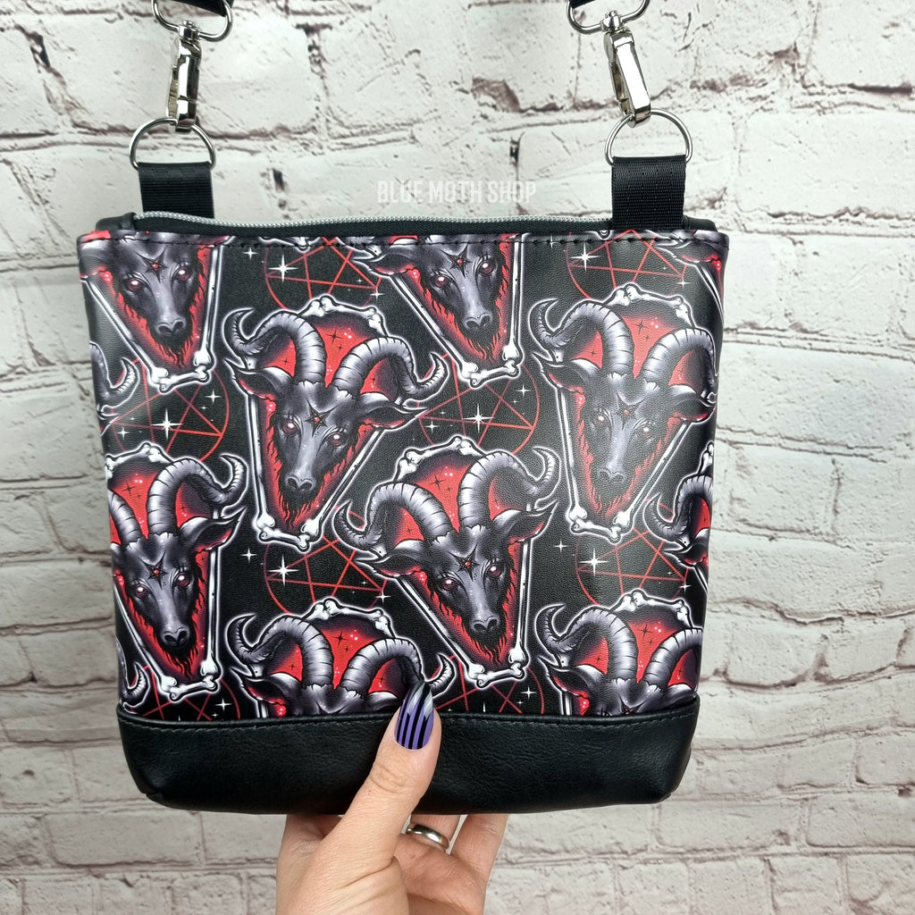 Red Baphomed Goat Skull medium crossbody bag
