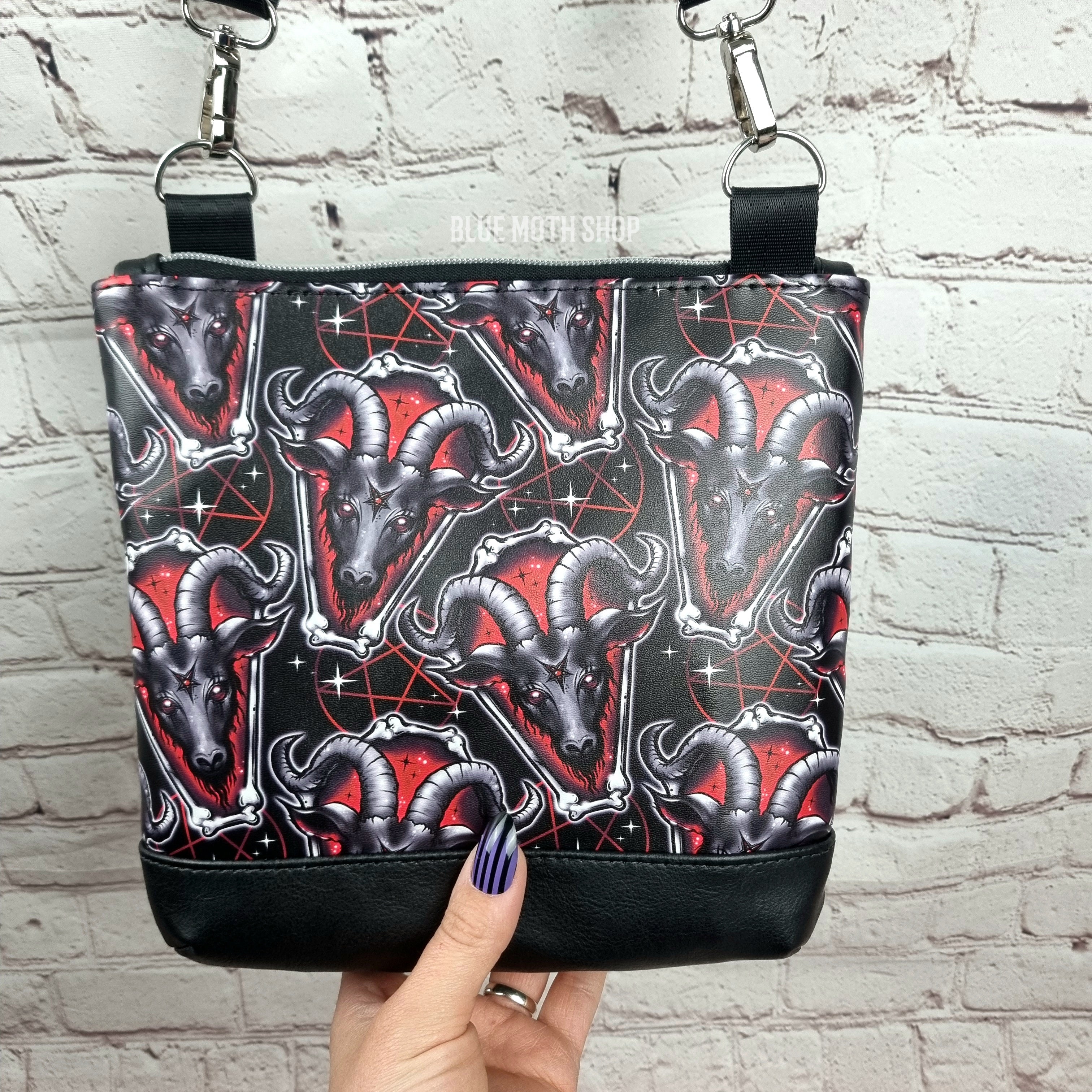 Red Baphomed Goat Skull medium crossbody bag