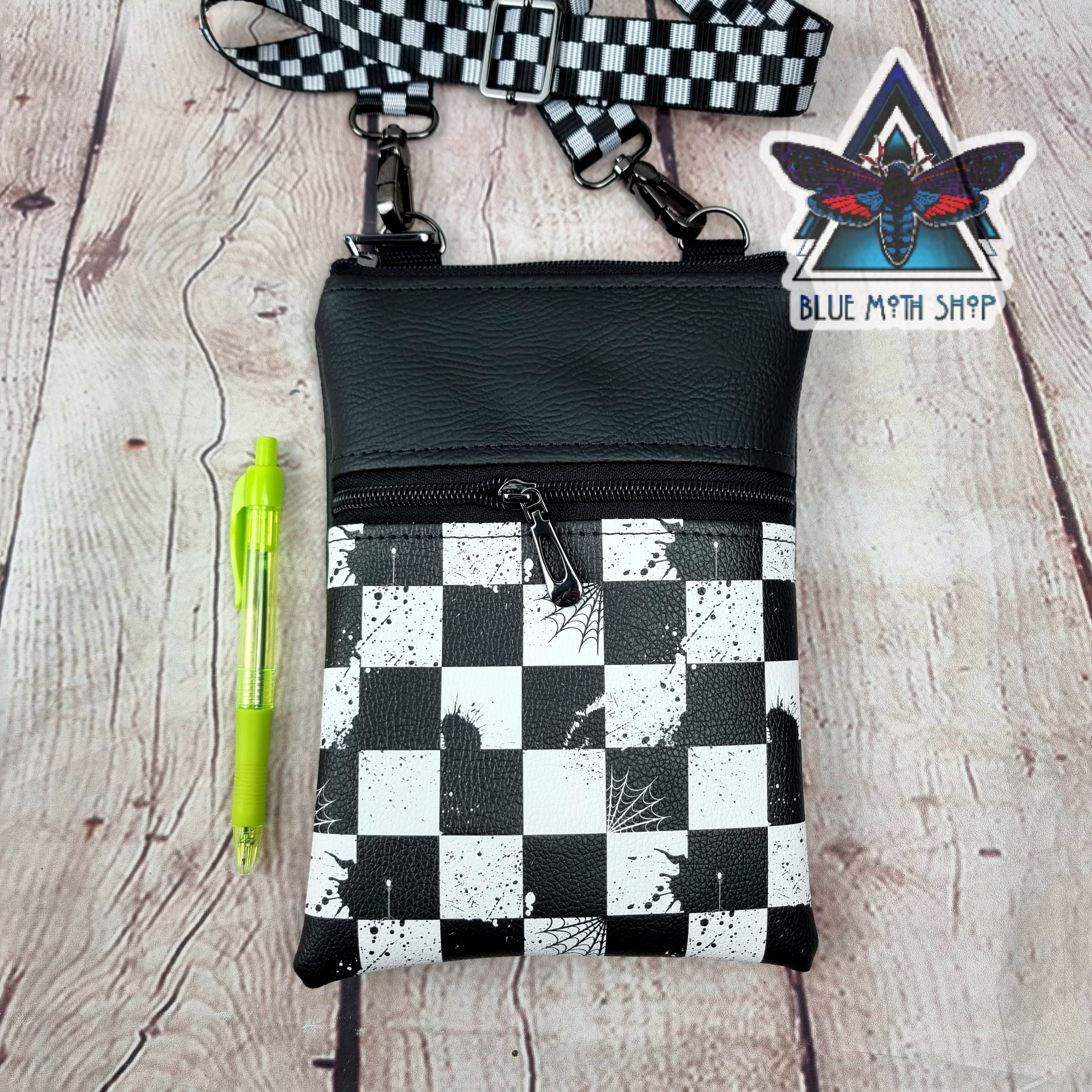 Checkerboard Grunge Faux Leather Phone Crossbody Phone Bag