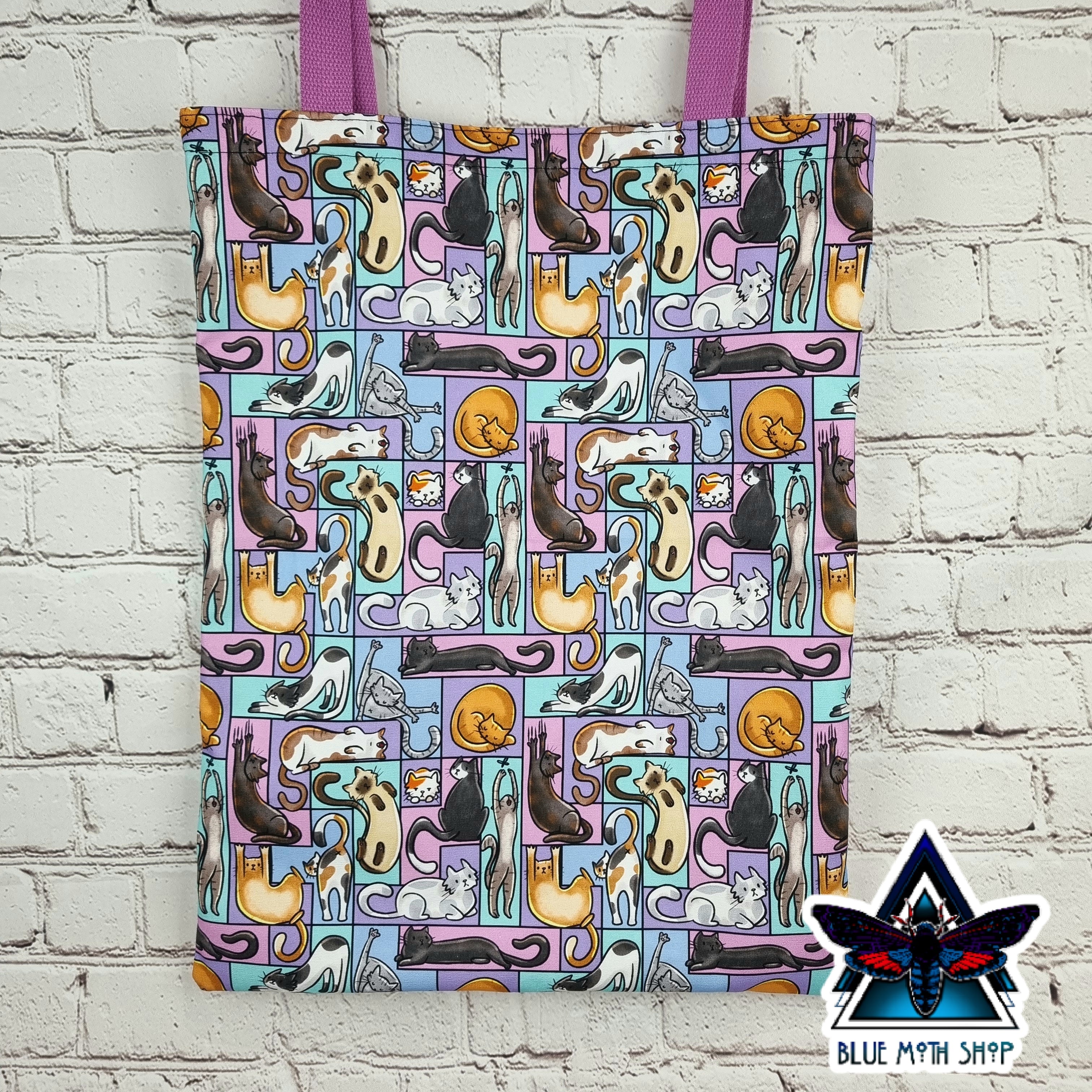 Cat Tetris strong large canvas tote bag
