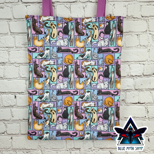 Cat Tetris strong large canvas tote bag