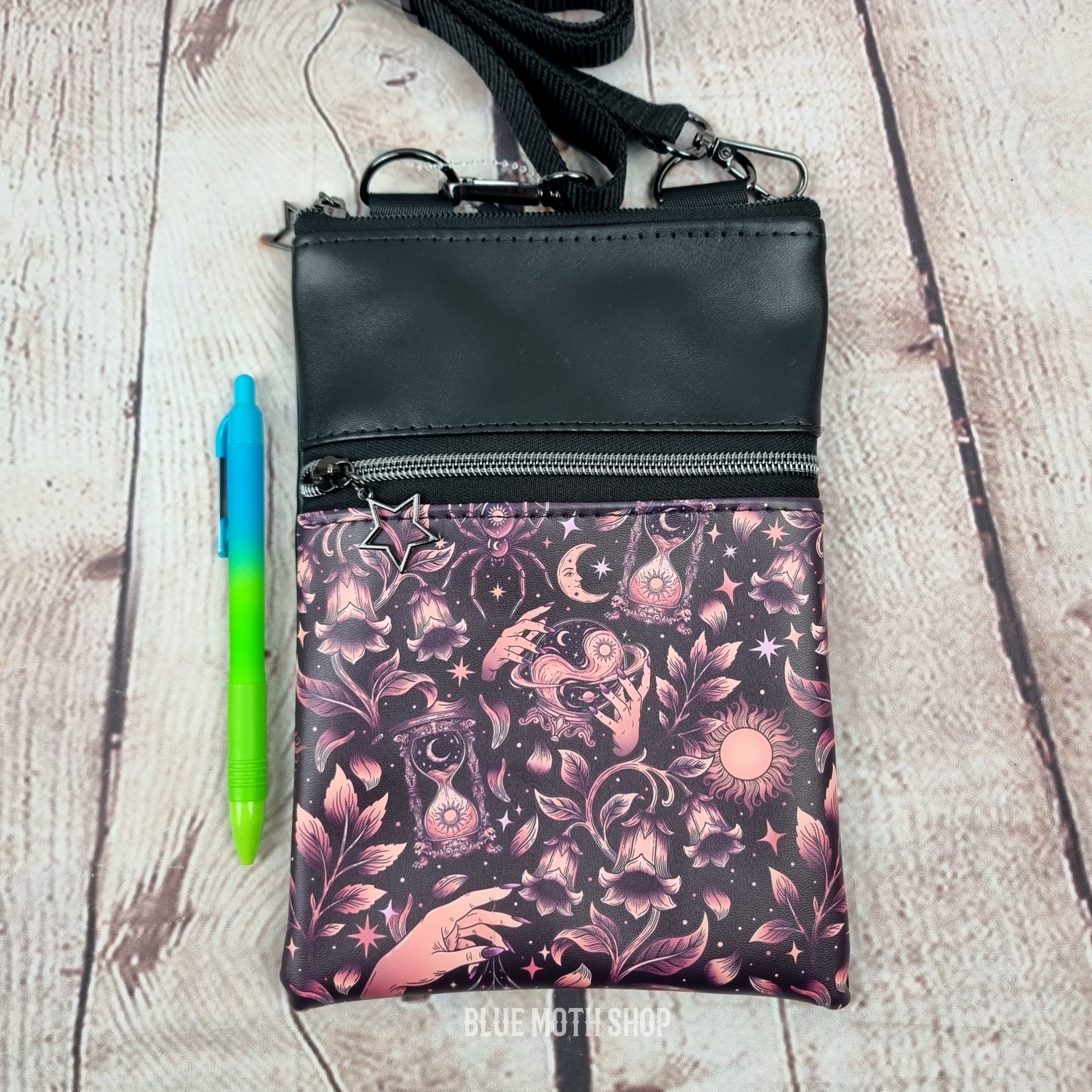 Cosmic Flora Faux Leather Crossbody Phone Bag
