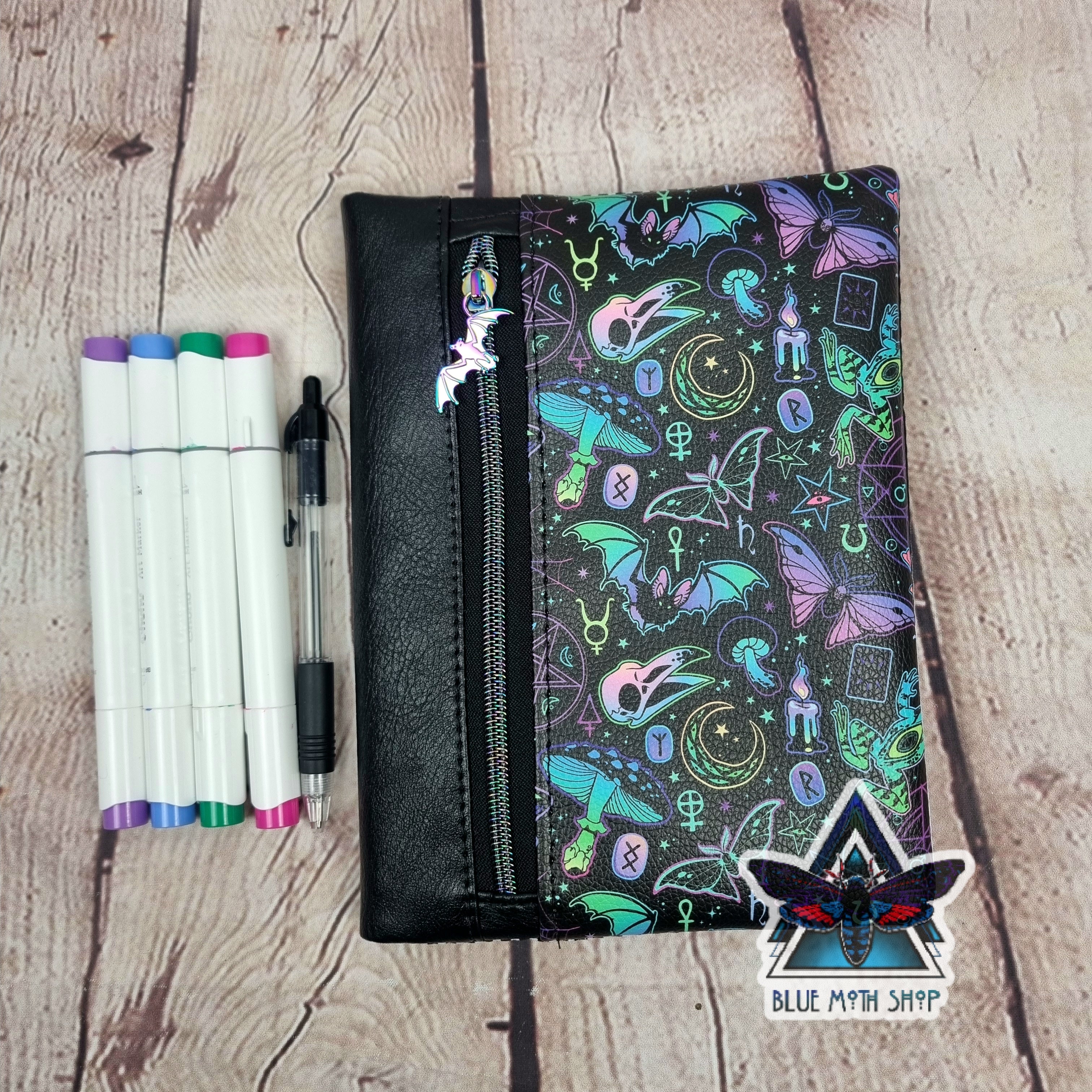 Neon Occult Skull Notebook with removable cover A5
