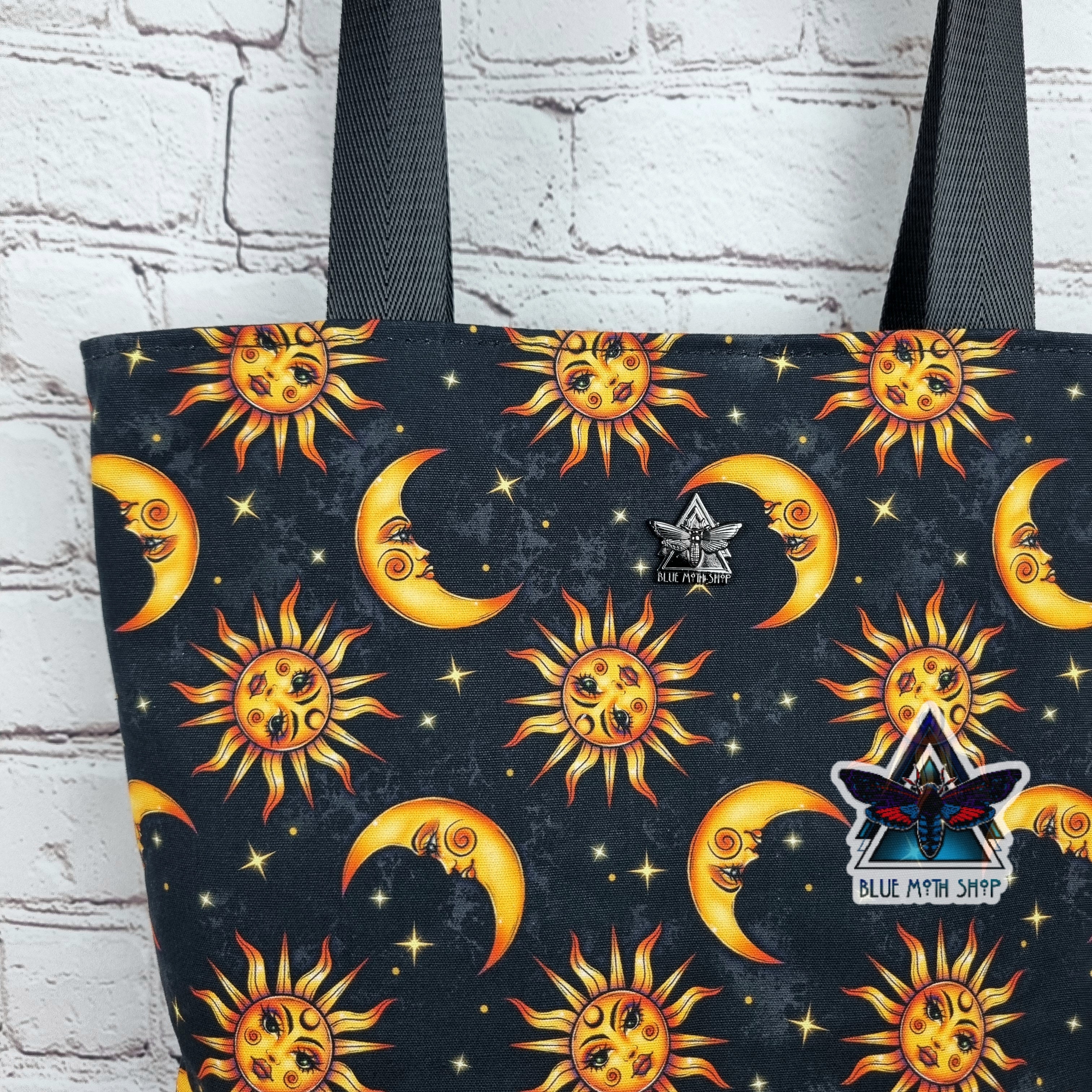Celestial Sun Moon Tote Bag with Zip