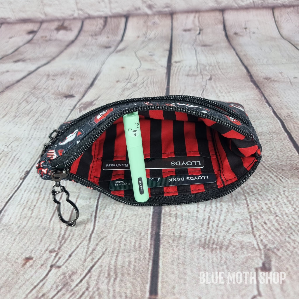 Red Skeleton Emo Cat Eco Cotton Canvas Slim Purse Wallet