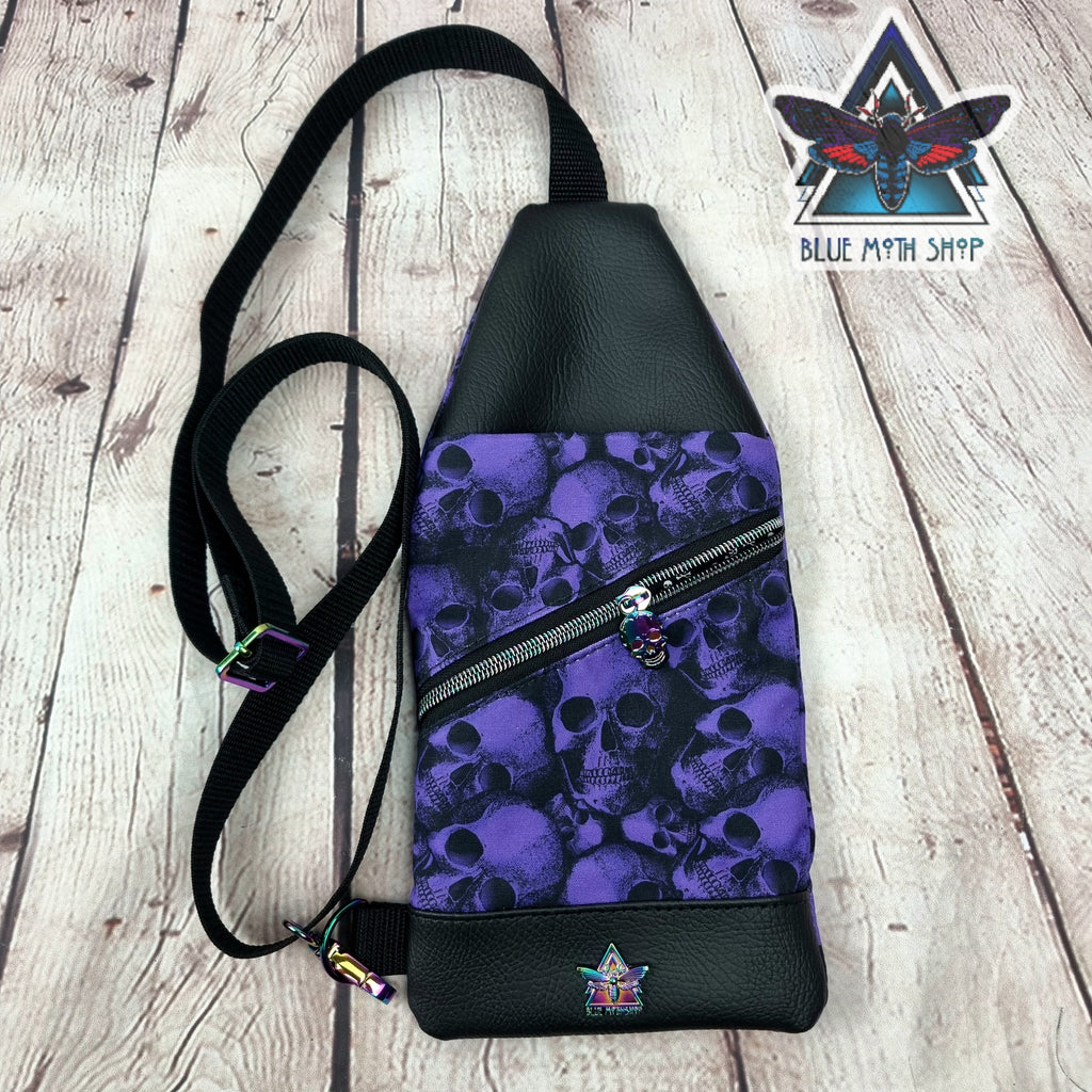 Purple Skulls Mini Travel Sling Bag
