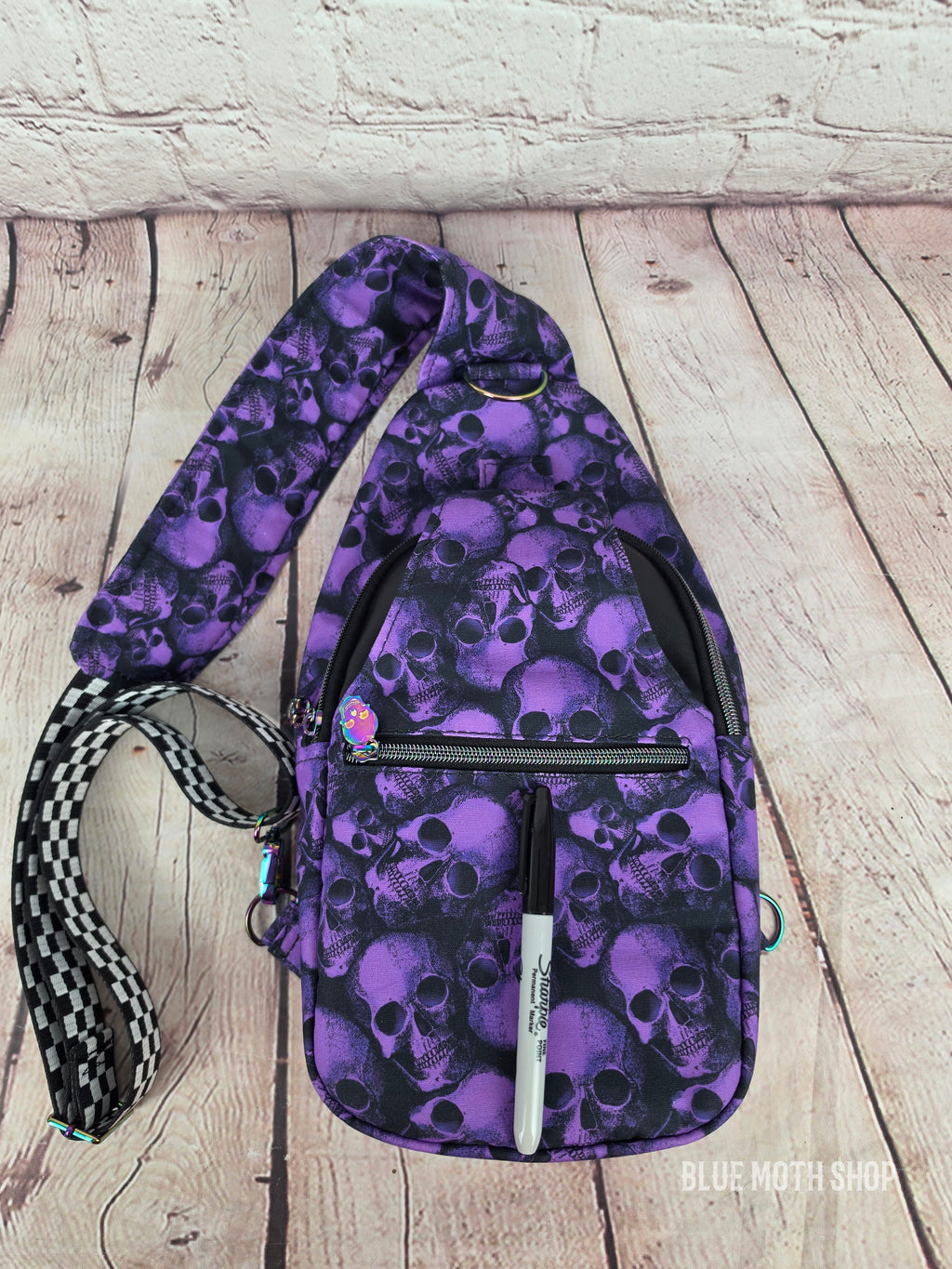 Purple Skulls Retro Sling Backpack Bag