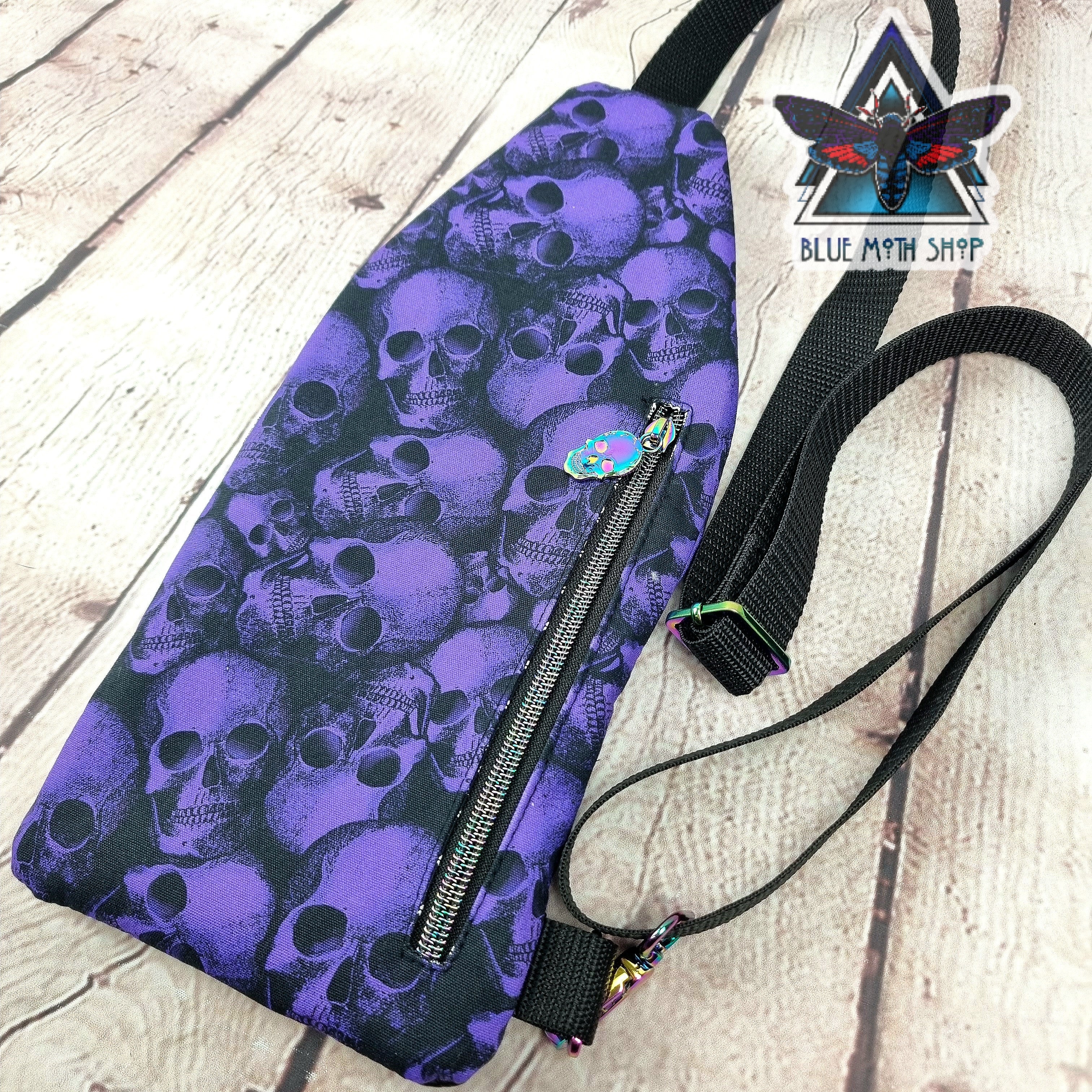 Purple Skulls Mini Travel Sling Bag