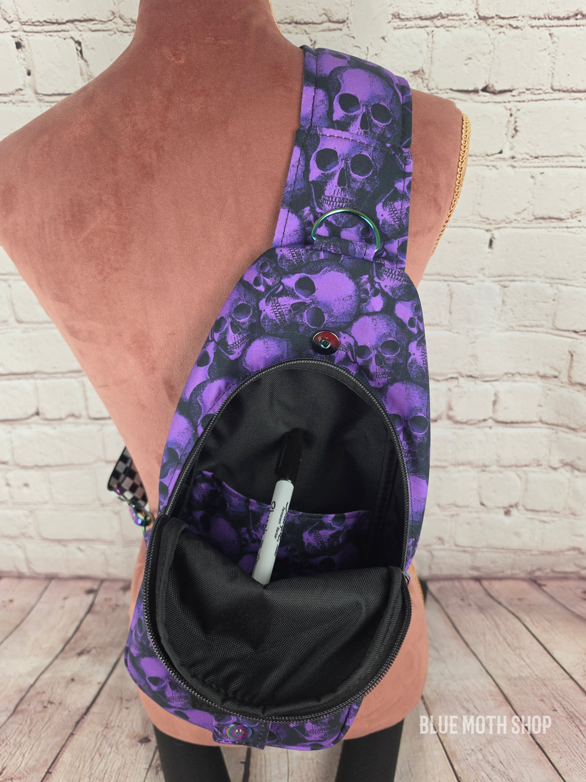 Purple Skulls Retro Sling Backpack Bag
