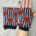 Red Peony stripe fingerless gloves