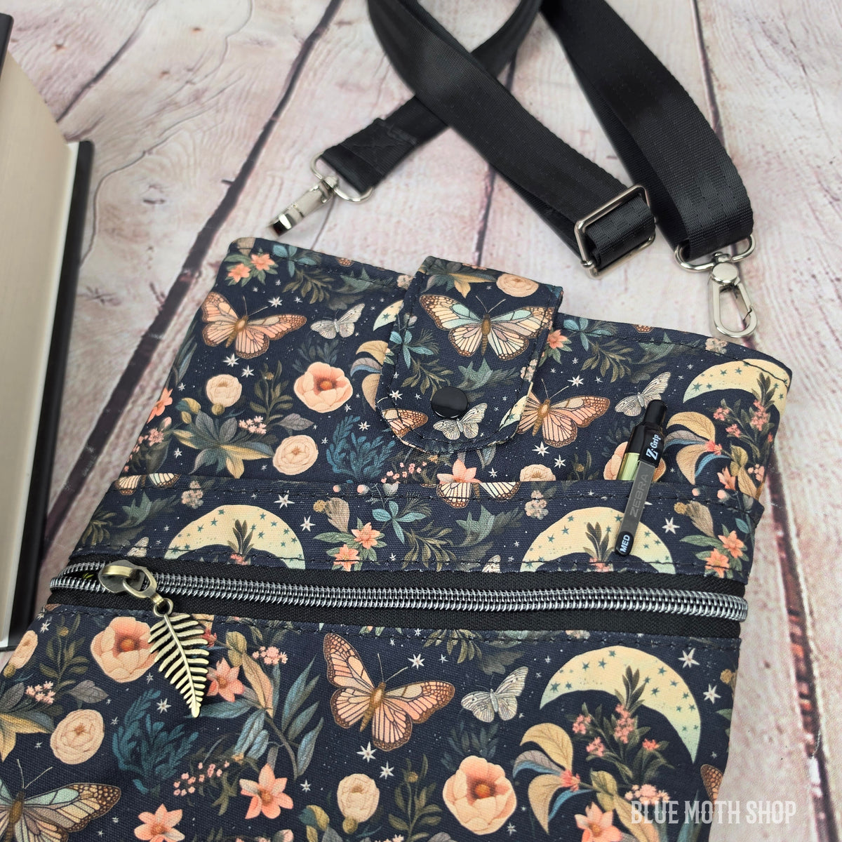 Butterfly Moon Book Sleeve or Book Crossbody bag