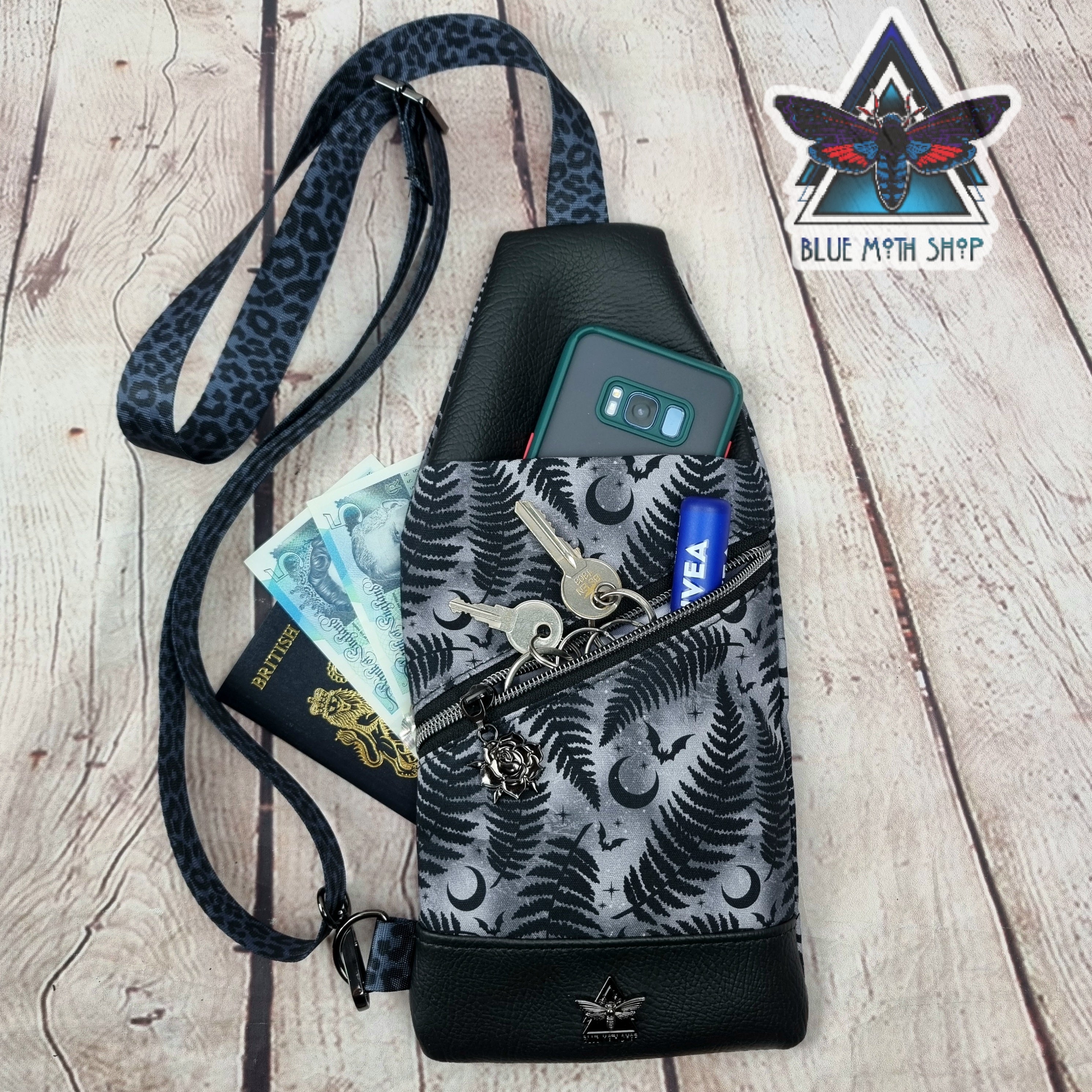 Grey Fern Mini Travel Sling Bag
