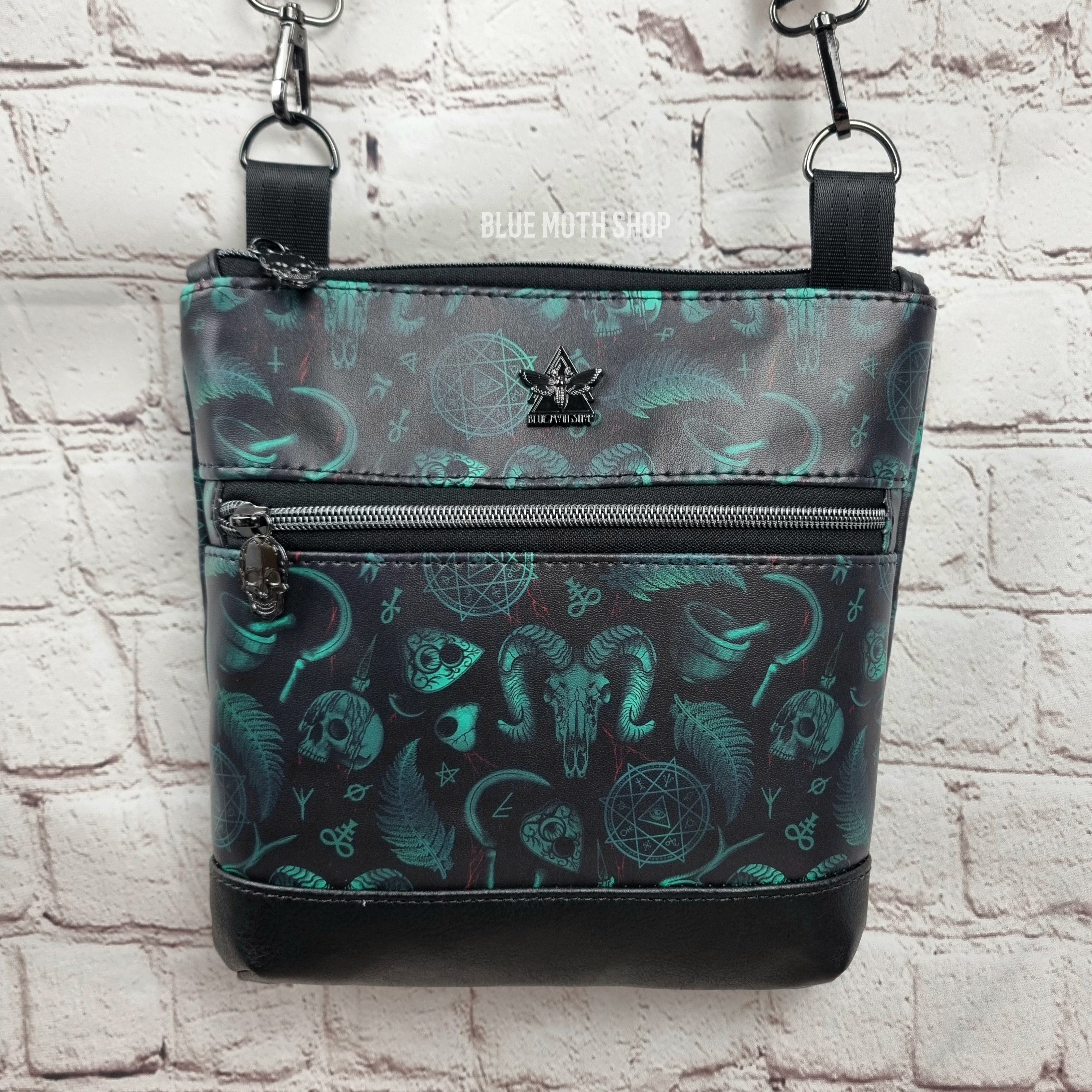 Green Occult Skull medium crossbody bag