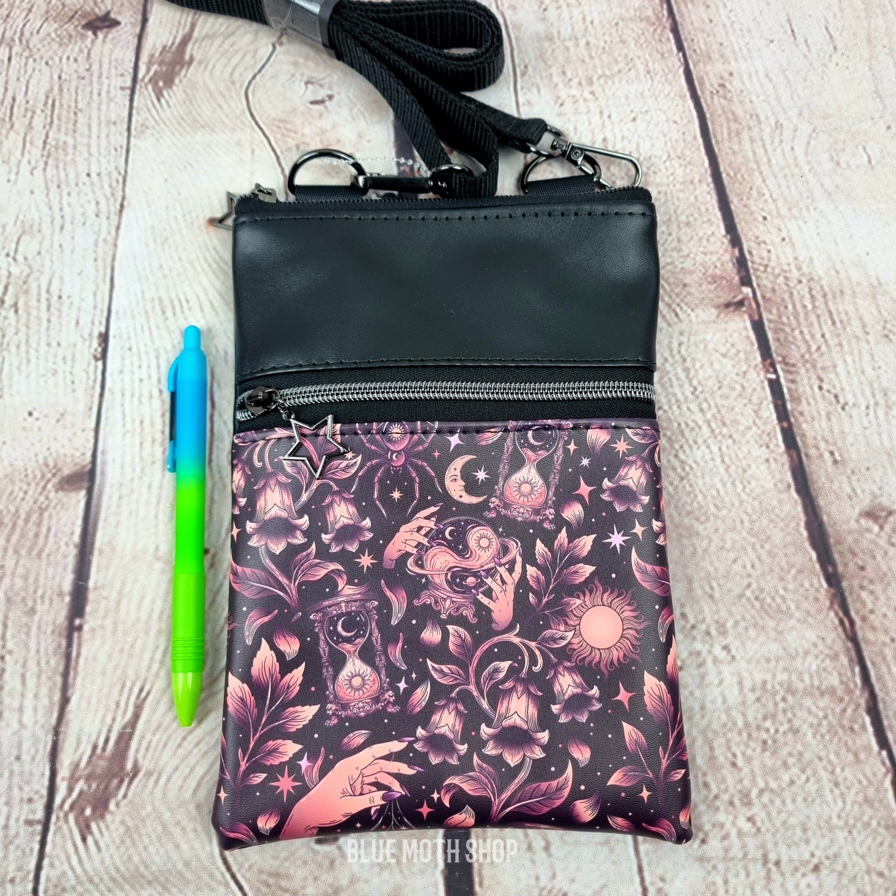 Cosmic Flora Faux Leather Crossbody Phone Bag