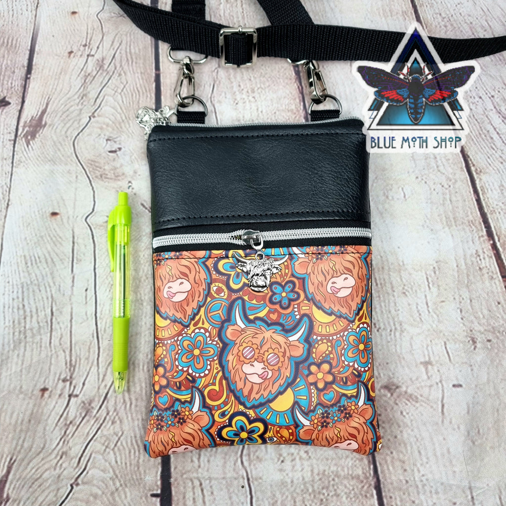 Groovy Highland Cow Faux Leather Crossbody Phone Bag