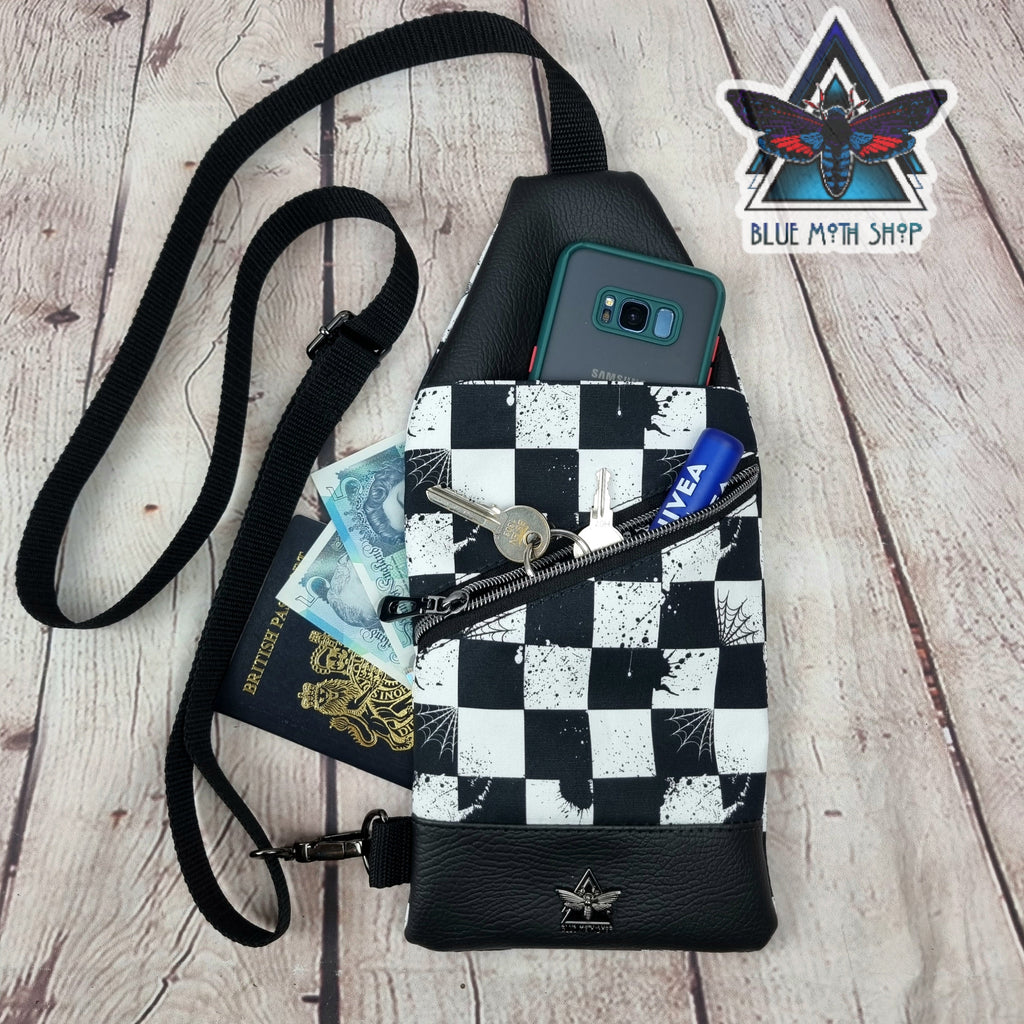 Checkerboard Grunge Mini Travel Sling Bag