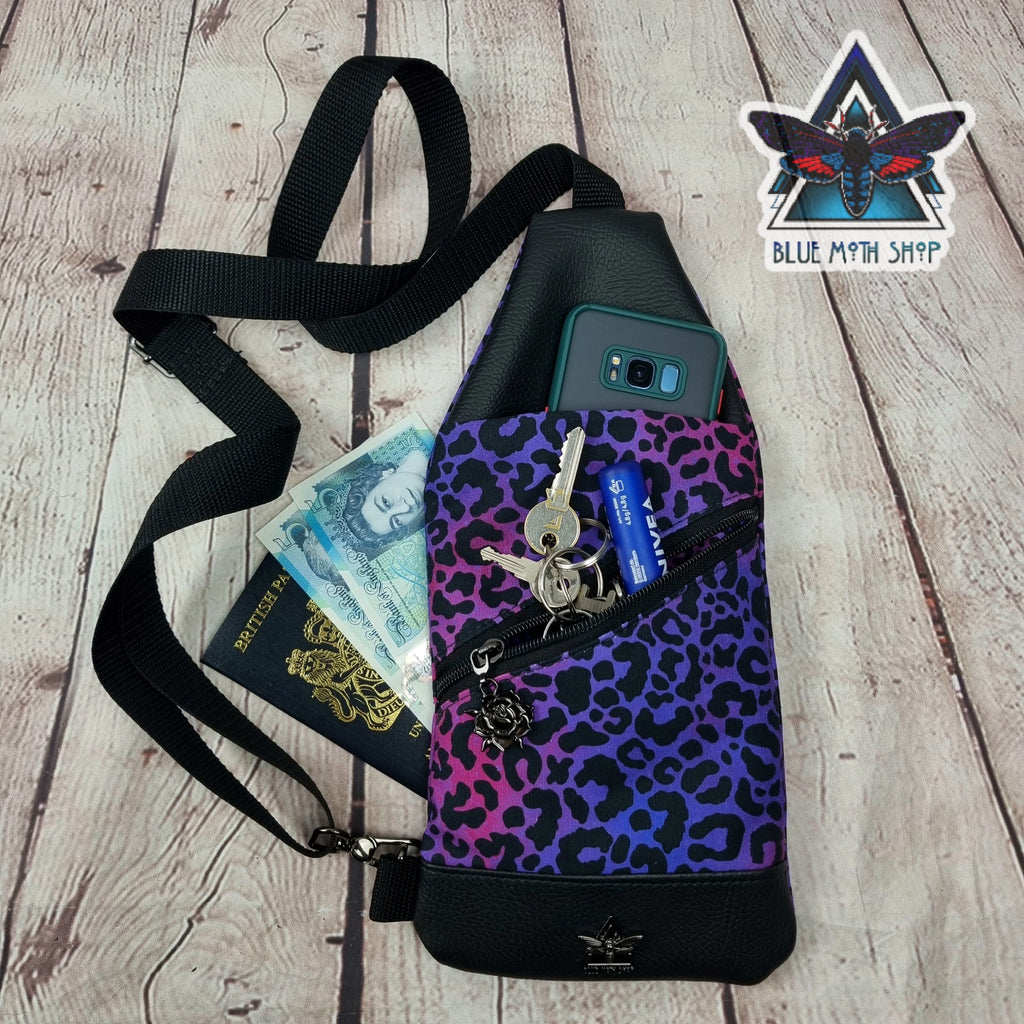 Purple Leopard Mini Travel Sling Bag