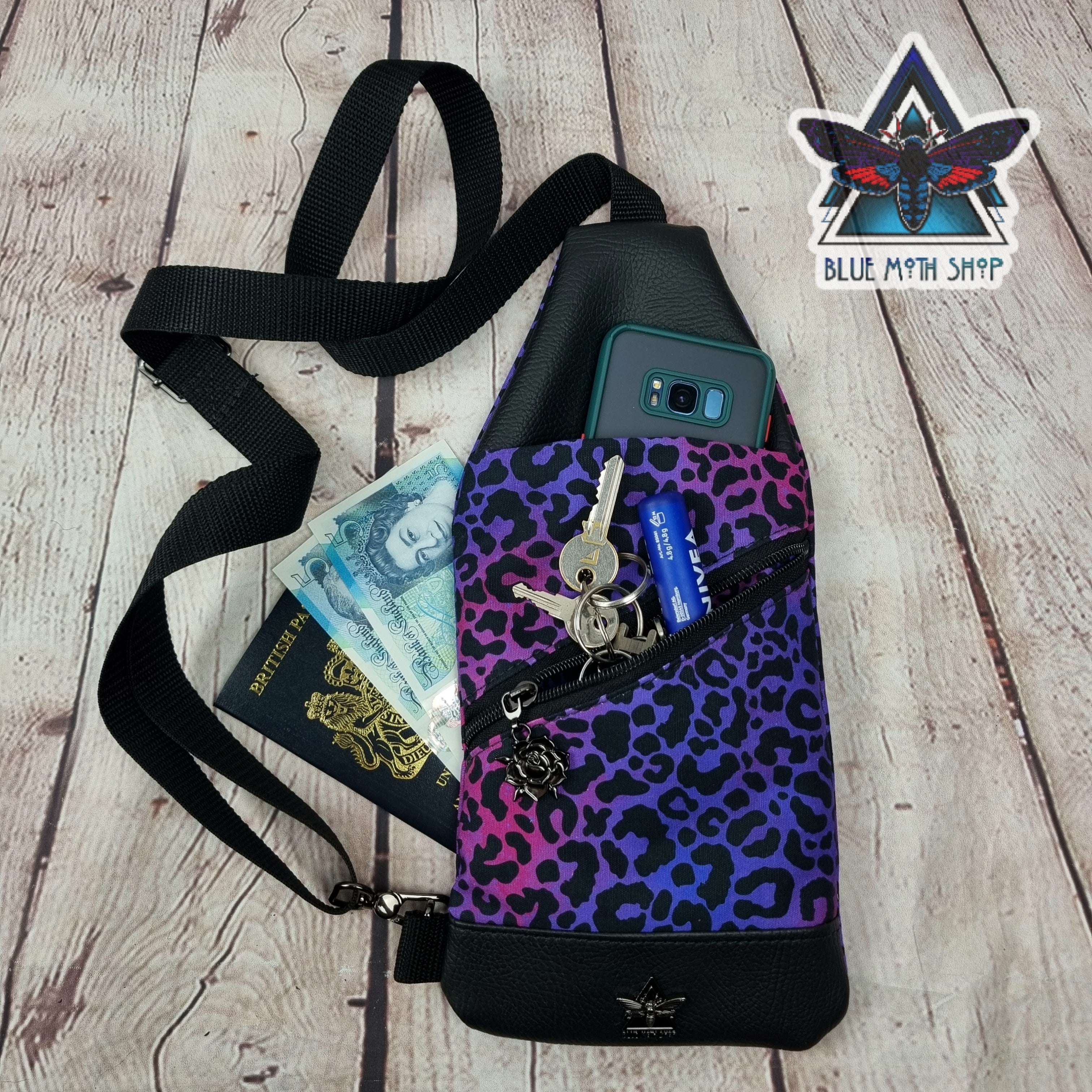 Purple Leopard Mini Travel Sling Bag
