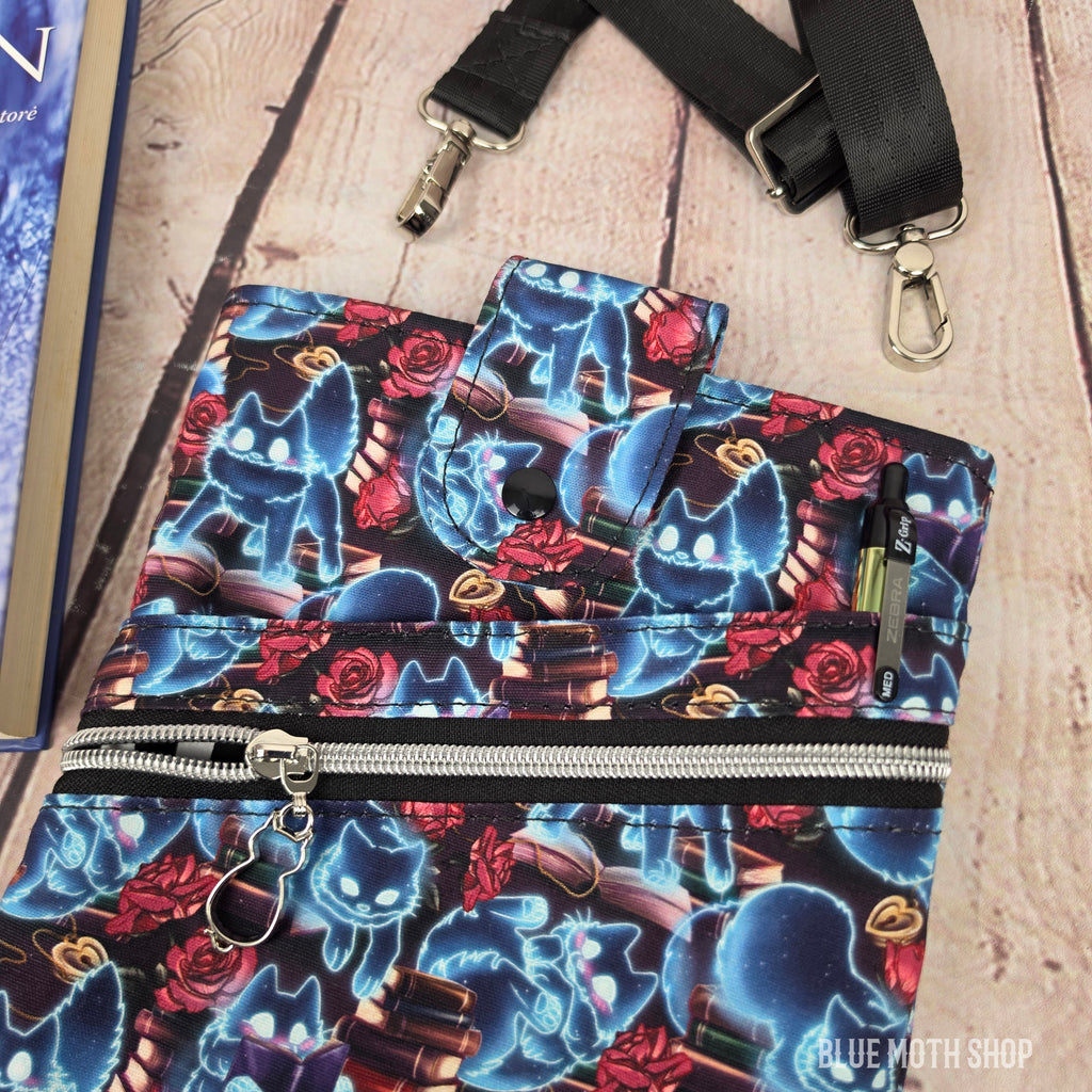 Ghost Reading Cats Book Sleeve or Book Crossbody bag