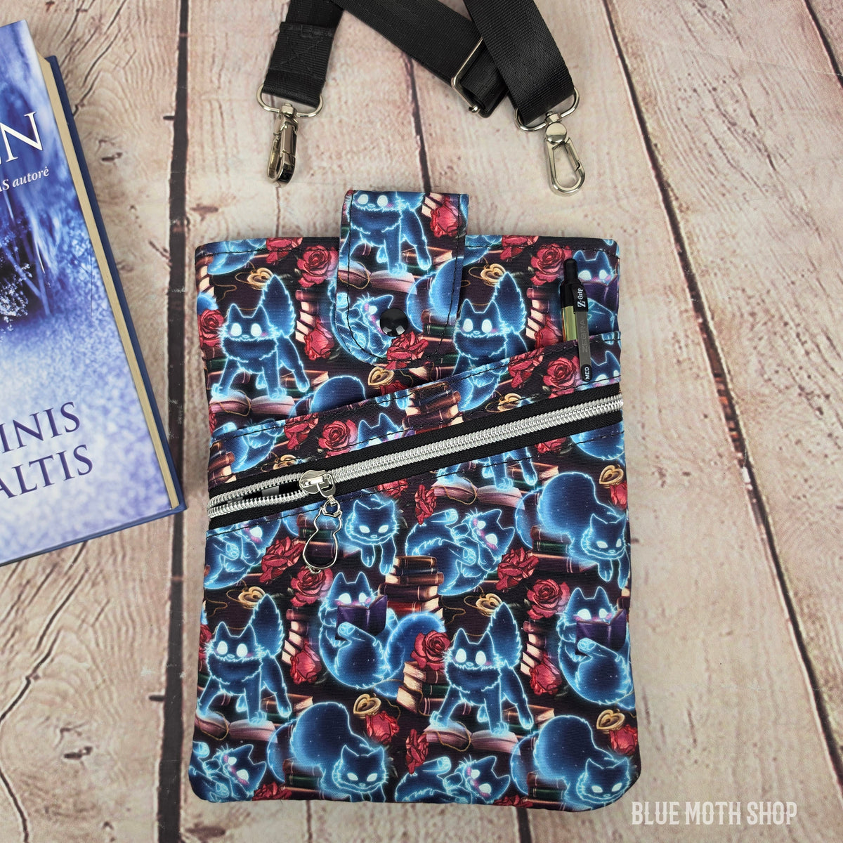Ghost Reading Cats Book Sleeve or Book Crossbody bag
