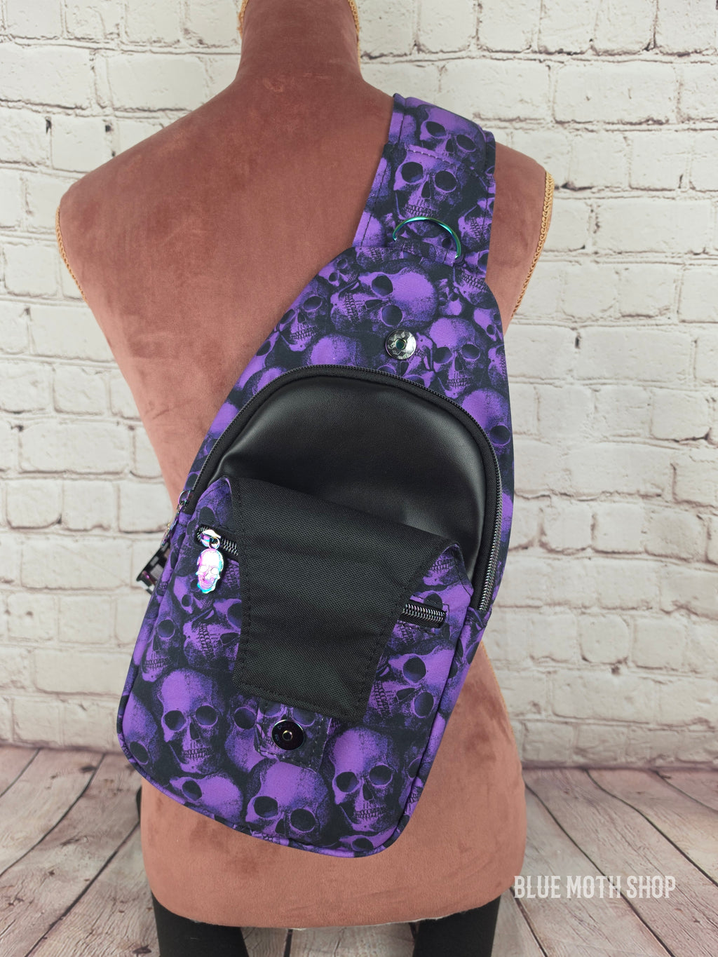 Purple Skulls Retro Sling Backpack Bag